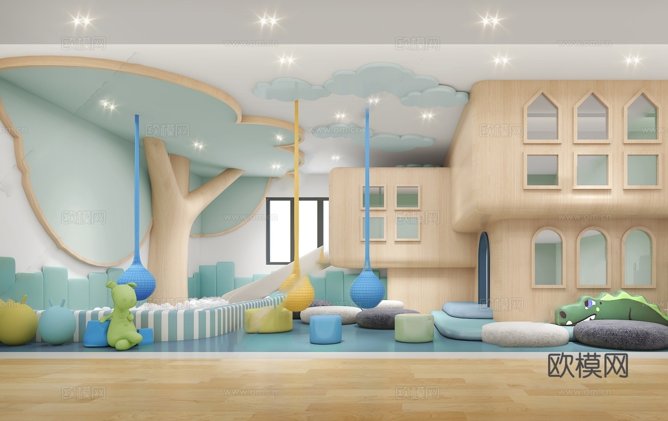 早教托育中心  最新全套施工图 效果图合集cad施工图