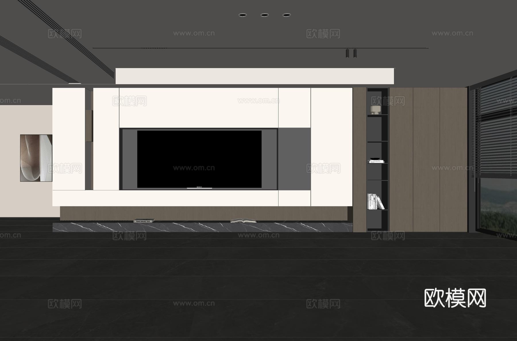 现代客厅 意式客厅 电视背景墙 电视柜 客厅背景su模型