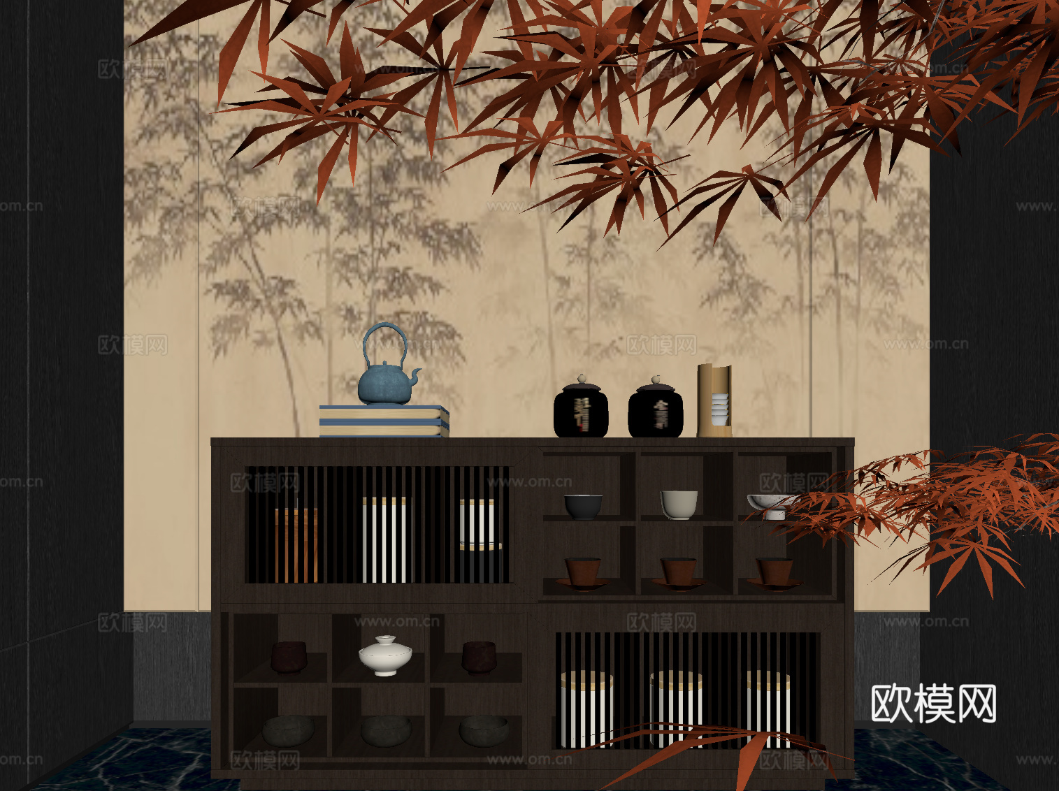 新中式茶柜su模型