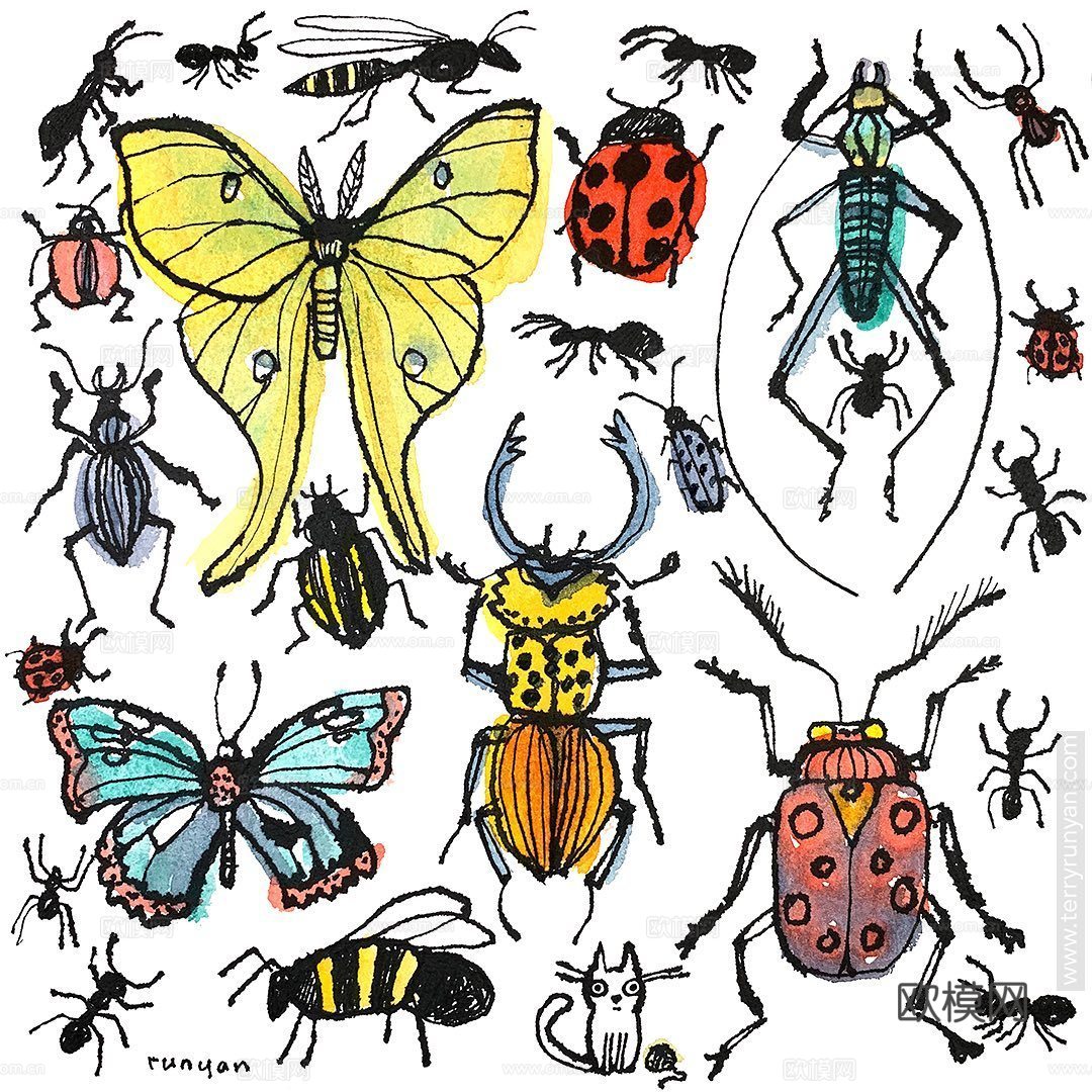 可爱动物手绘，创意童趣插画，猫咪动物插画，治愈系插画，可爱儿下载