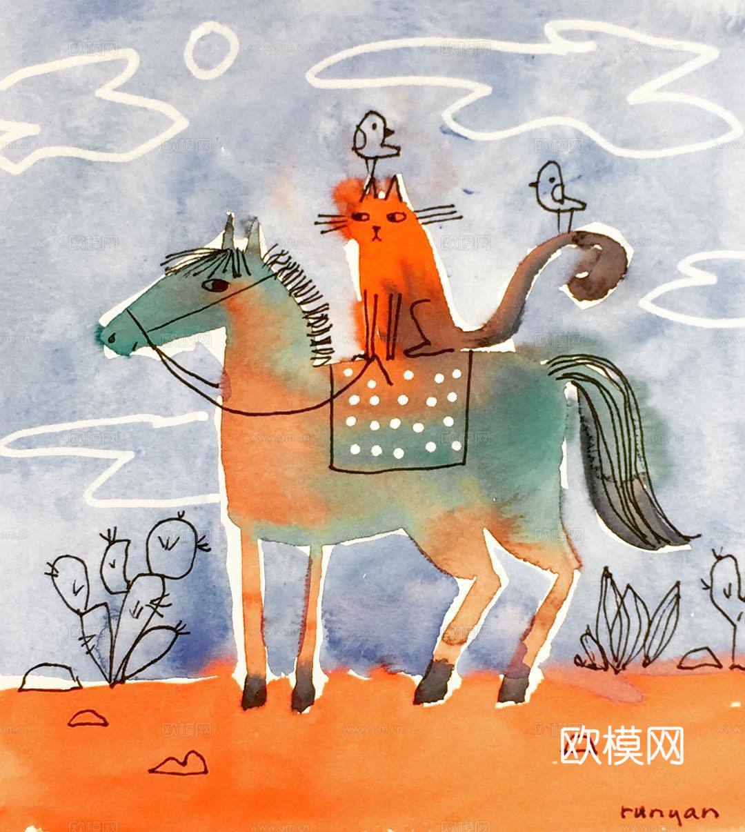 可爱动物手绘，创意童趣插画，猫咪动物插画，治愈系插画，可爱儿下载