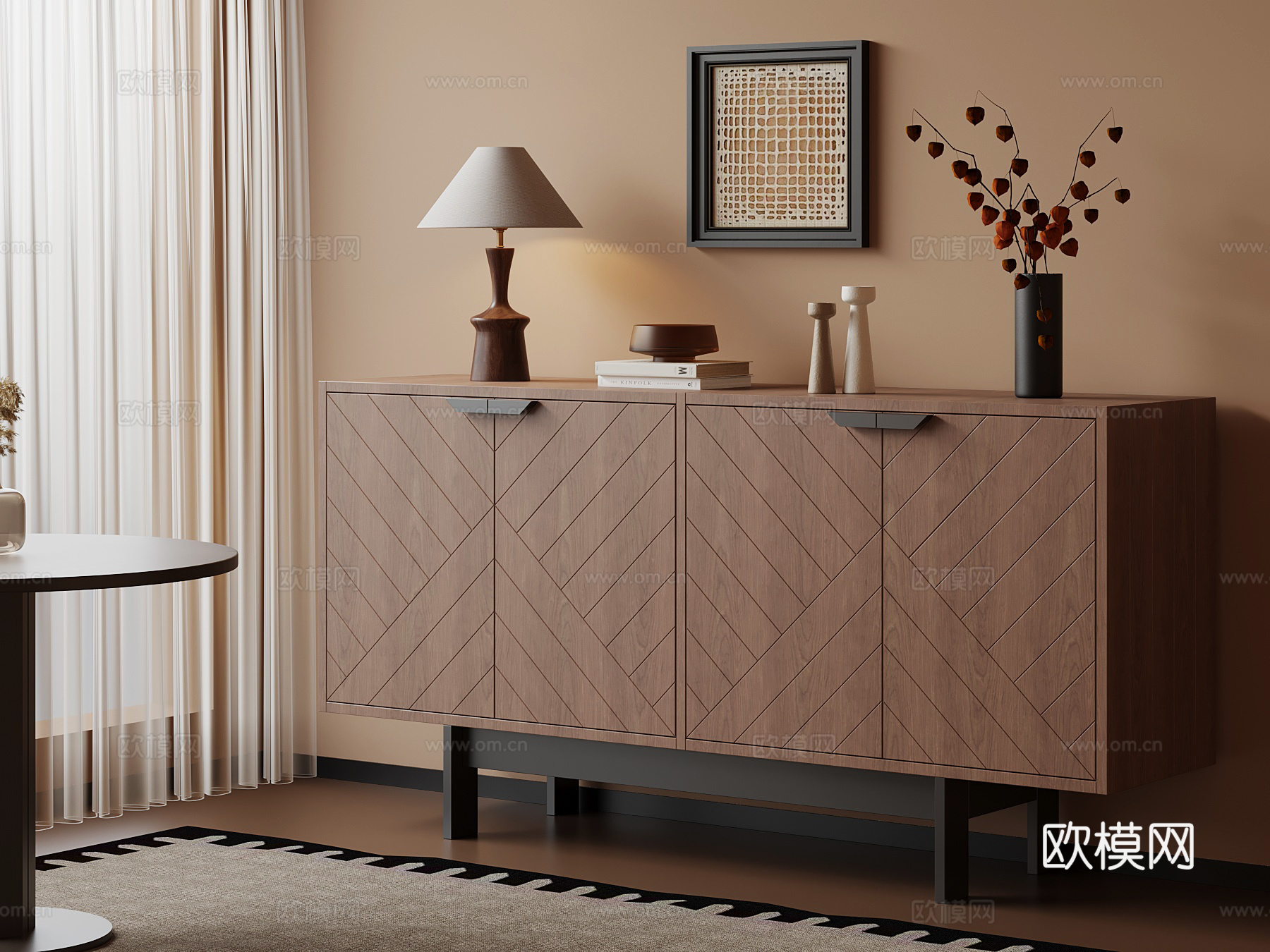 现代中古风玄关柜 边柜su模型
