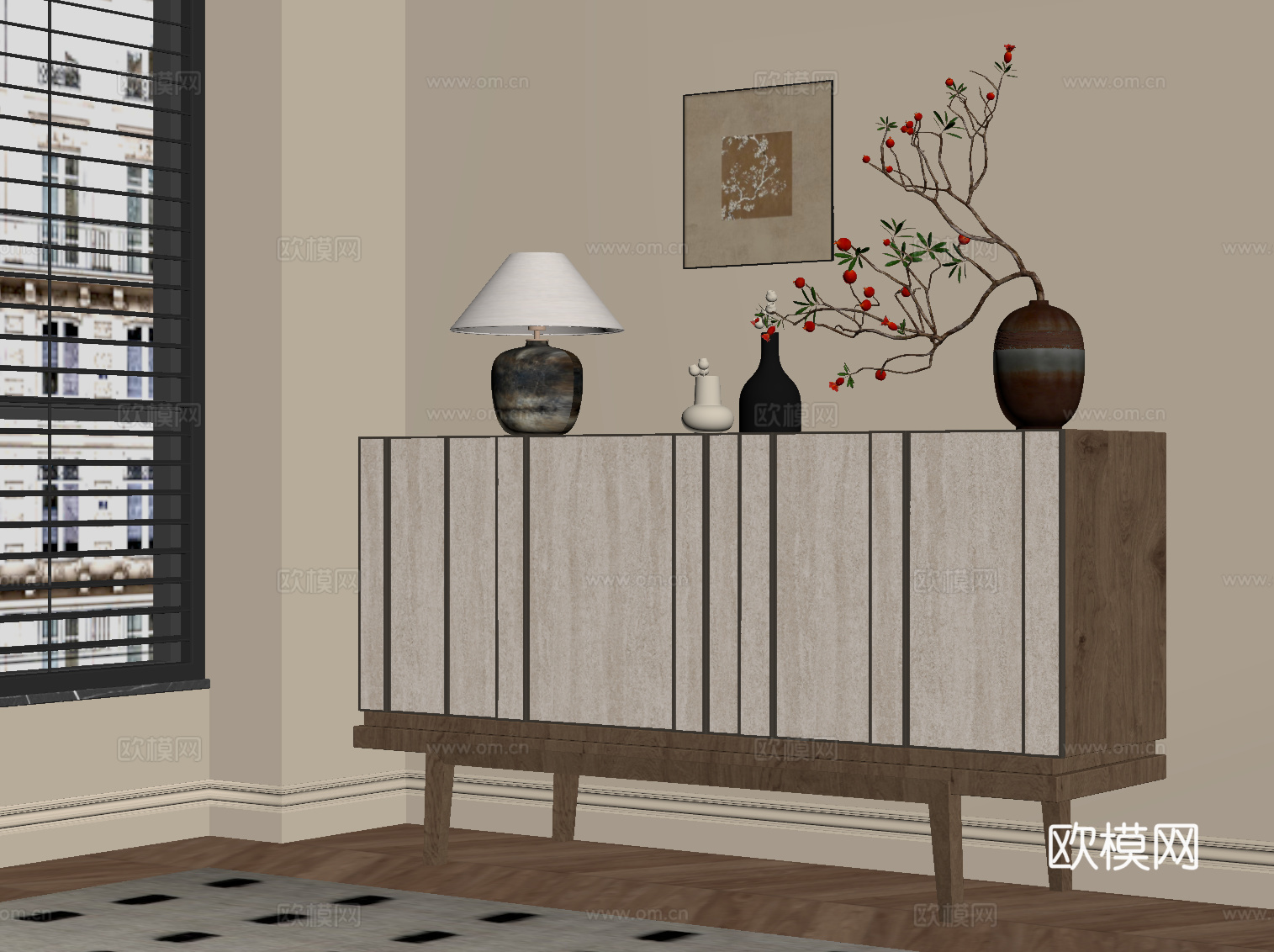 中古风玄关柜 边柜su模型