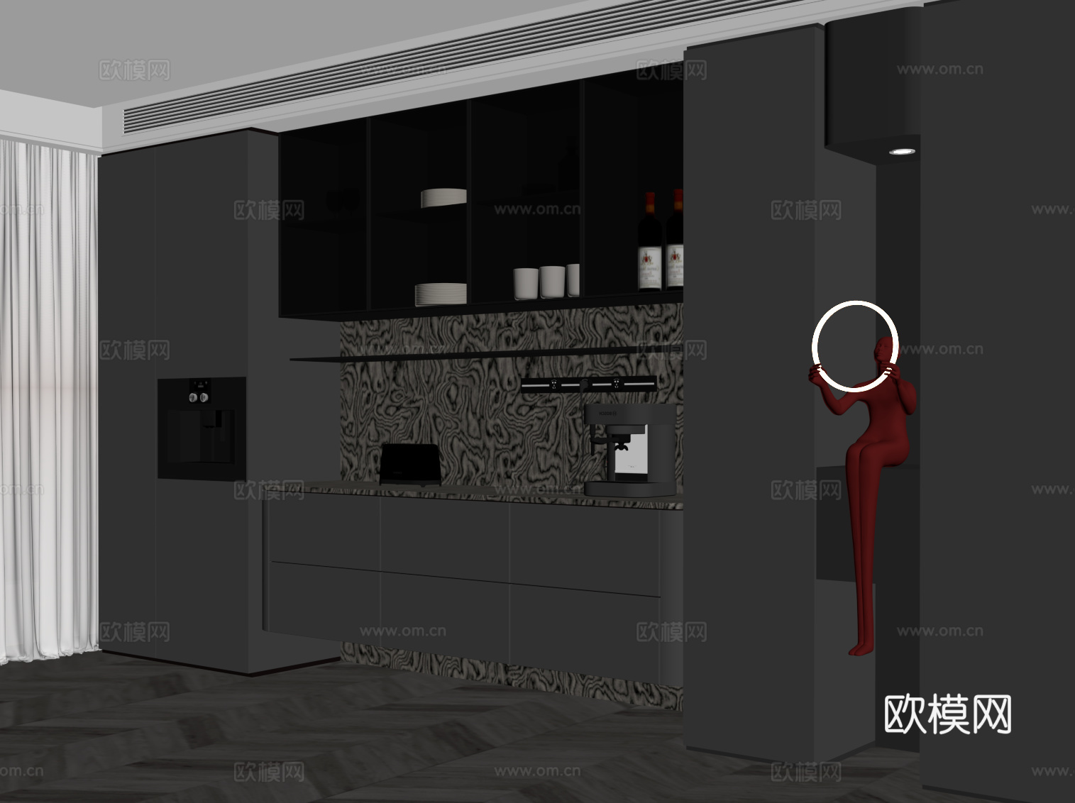 现代意式酒柜 餐边柜 橱柜su模型