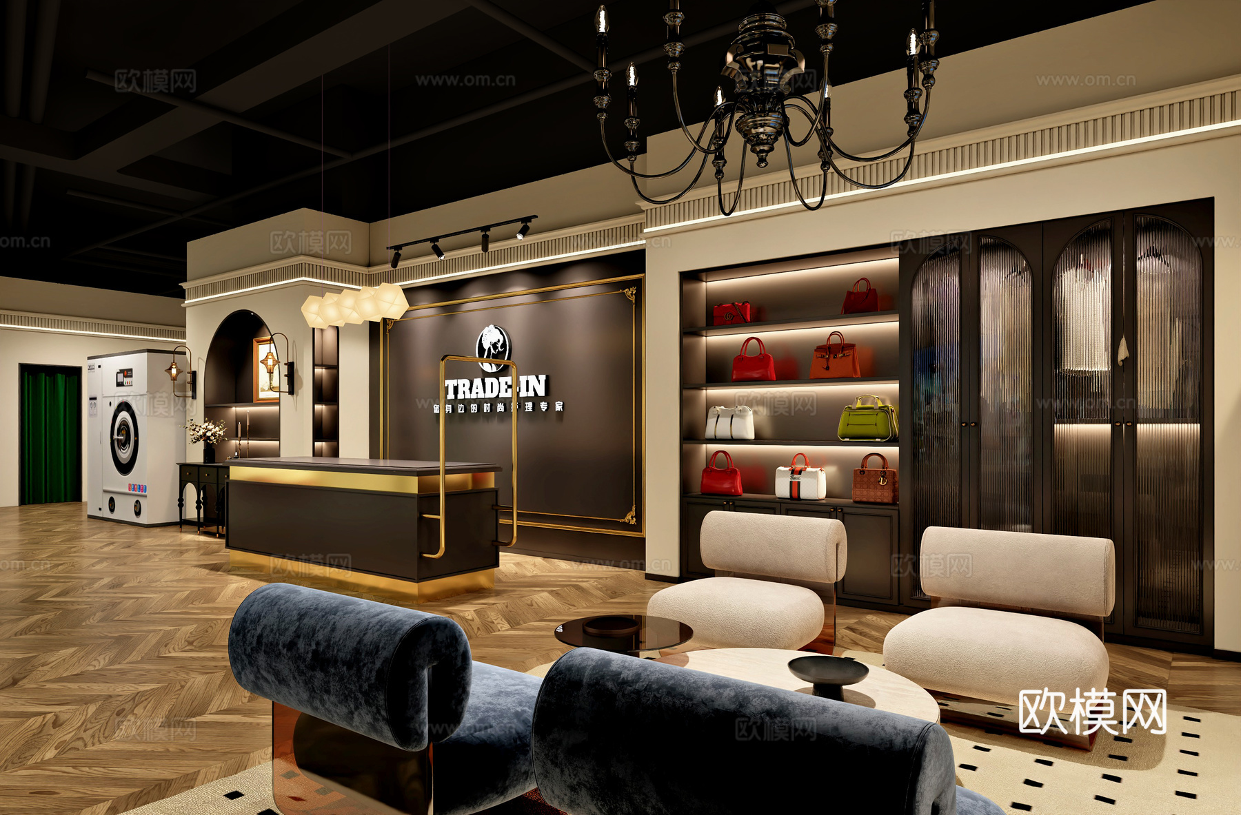 高档干洗店 最新全套施工图 效果图合集cad施工图