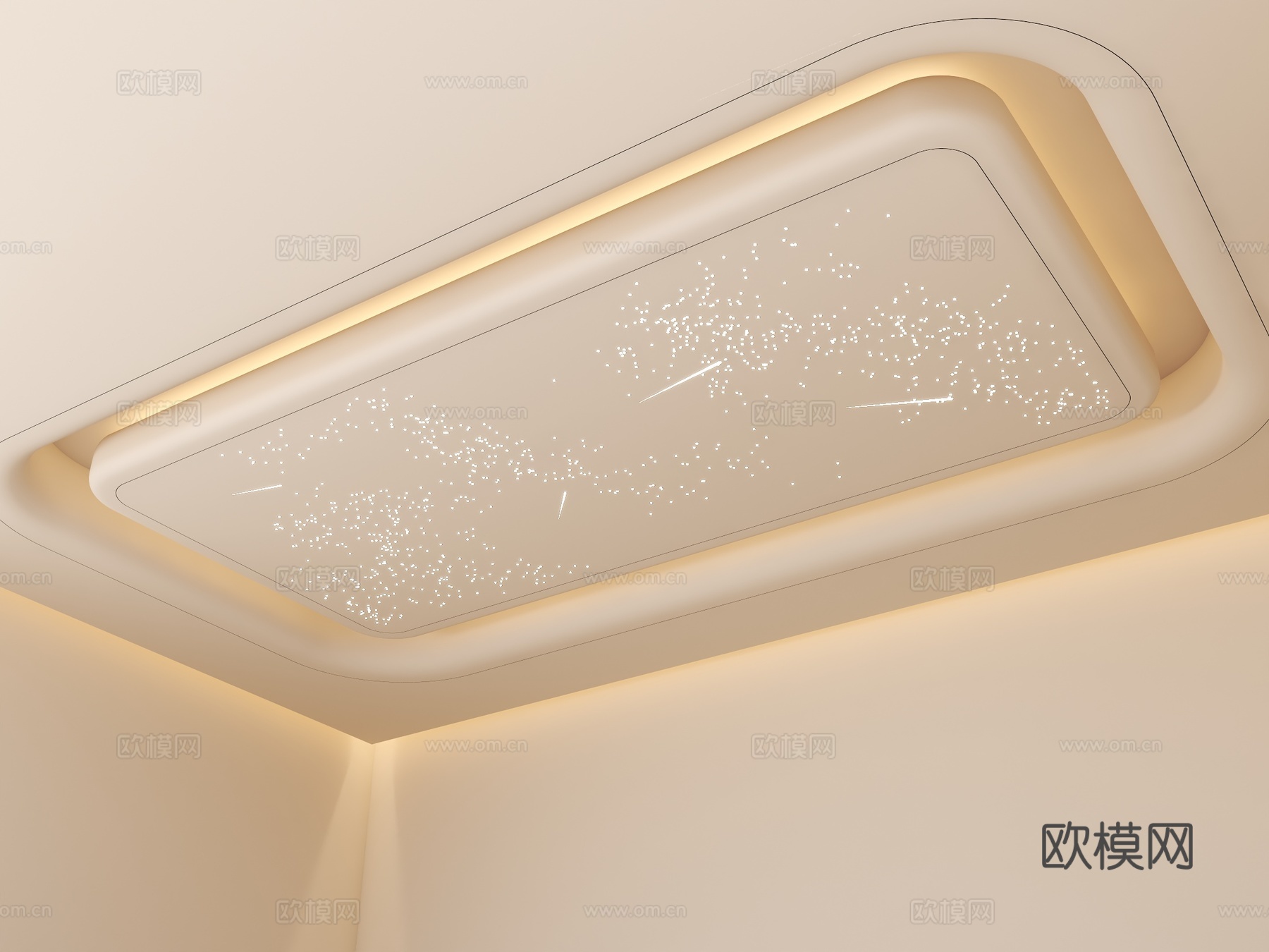 宅寂风格吊顶 星空吊顶 悬浮吊顶 星空顶 奶油风吊顶吊灯 书su模型
