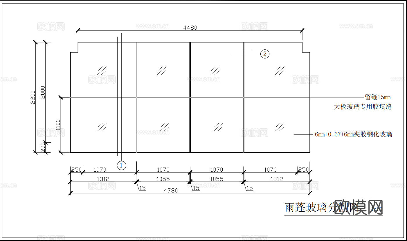 玻璃雨蓬cad施工图