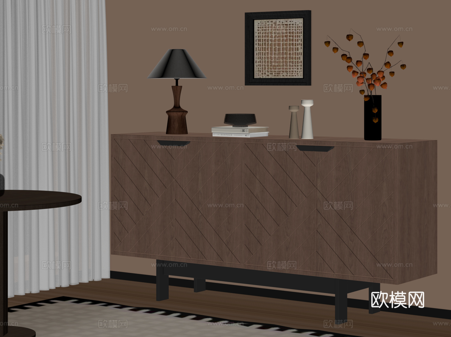 现代中古风玄关柜 边柜su模型