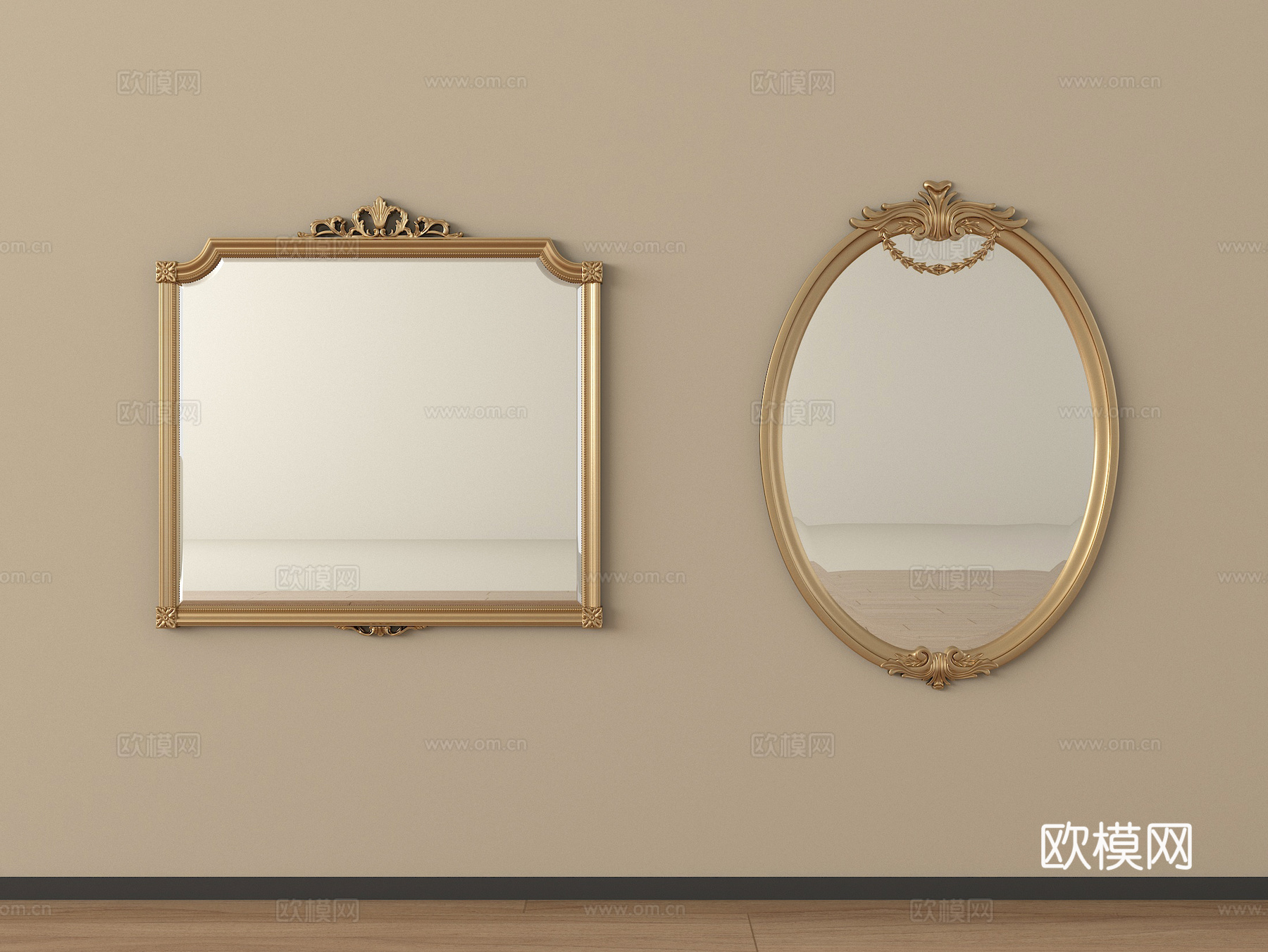 法式镜子 装饰镜 化妆镜su模型