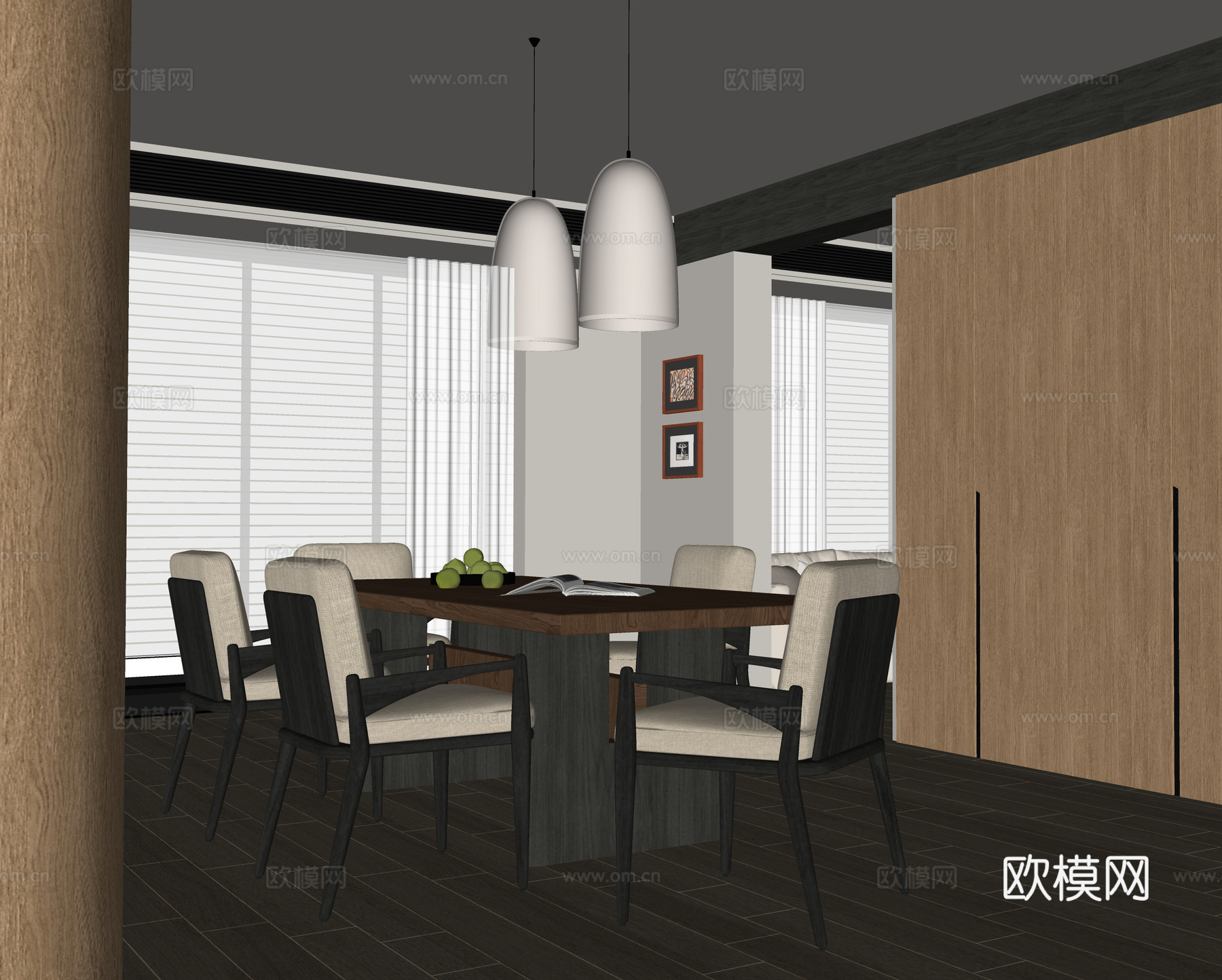 现代餐厅 餐桌椅 餐厅吊灯su模型