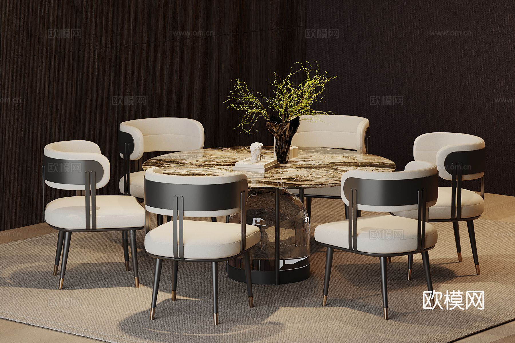现代意式餐桌椅 圆桌su模型