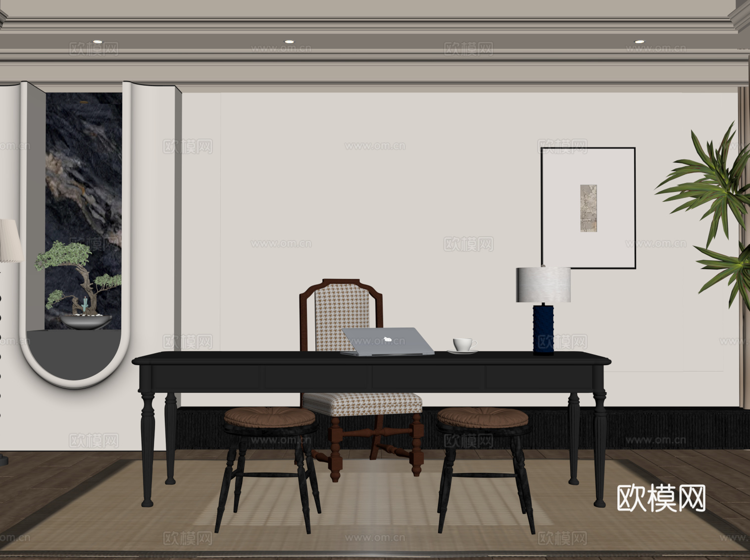 法式书房su模型