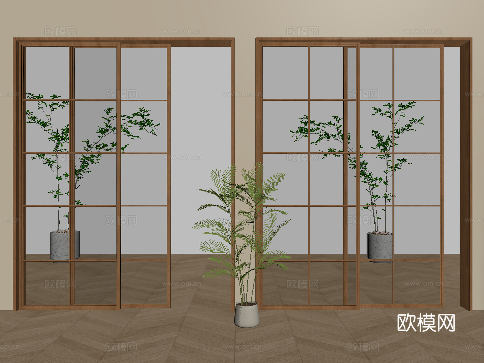 中古风推拉门 阳台门 玻璃推拉门 厨房门su模型