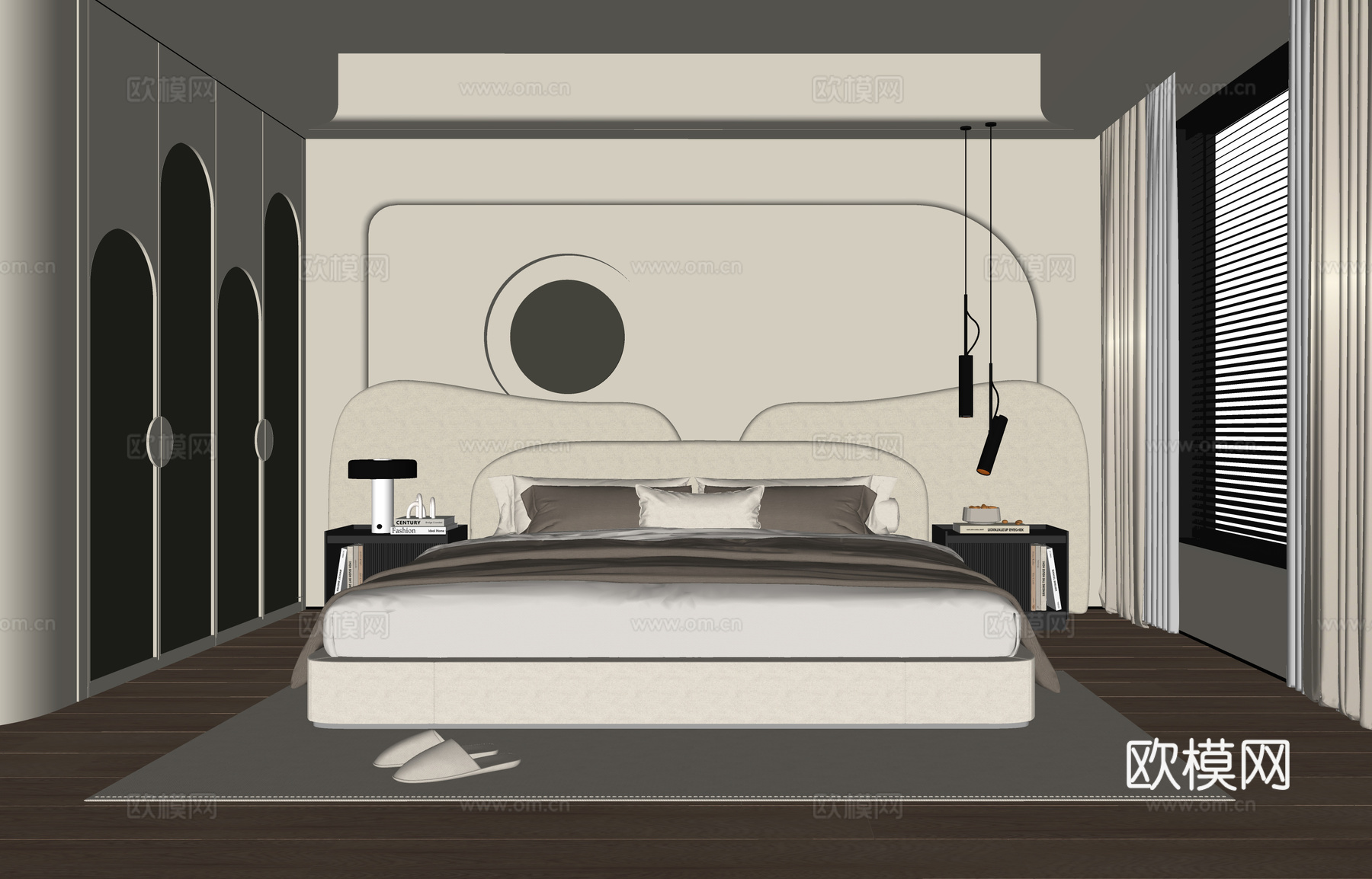 现代卧室 双人床 床头柜su模型