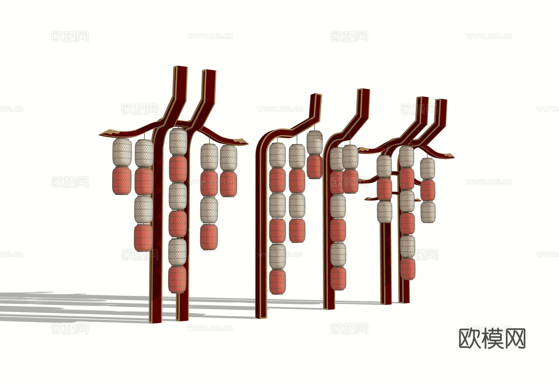 新中式户外灯笼装置 美陈打卡 古风灯笼灯架组合  景区灯笼装su模型