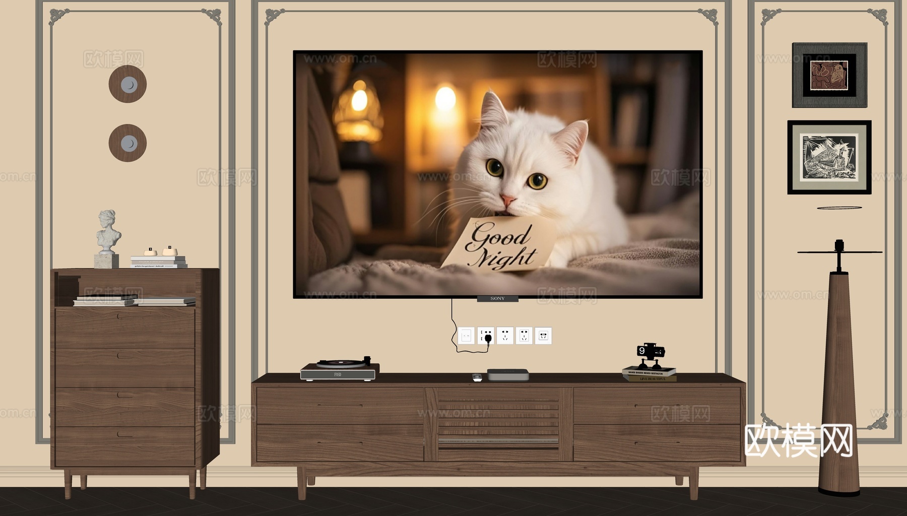 现代中古电视柜su模型下载（渲染图2）