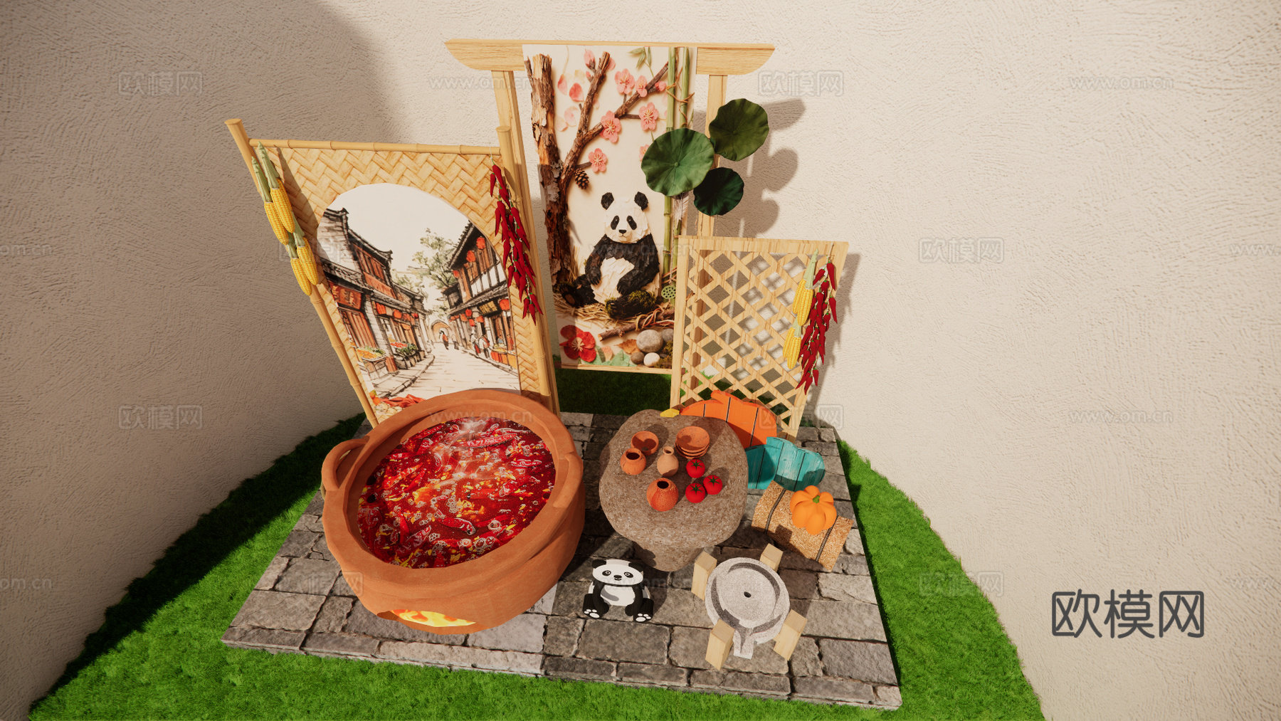 非遗美陈 火锅主题美陈 中式美陈su模型