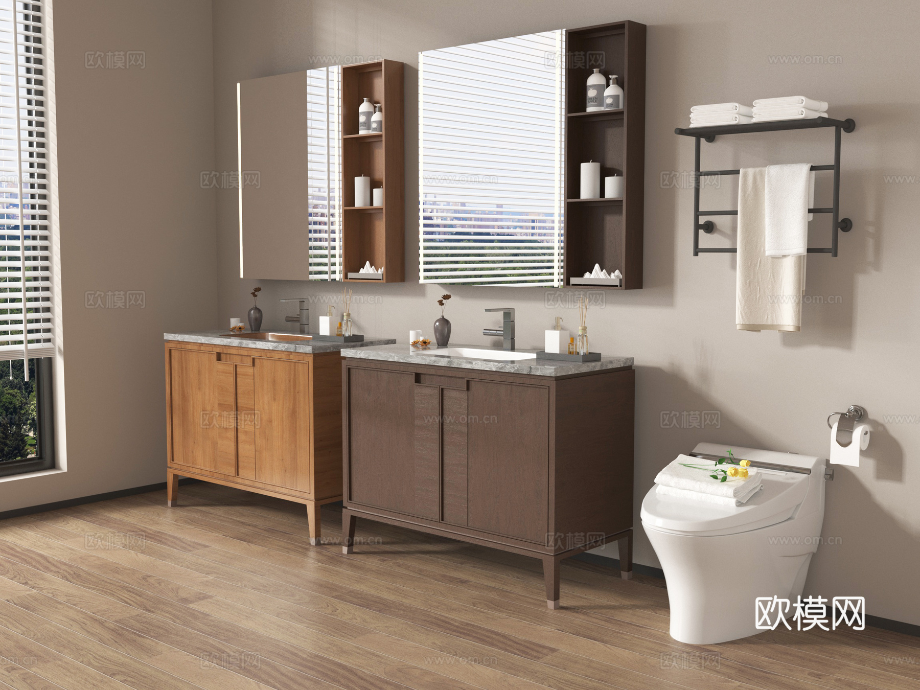 新中式卫浴柜 镜柜 马桶 卫浴小件su模型