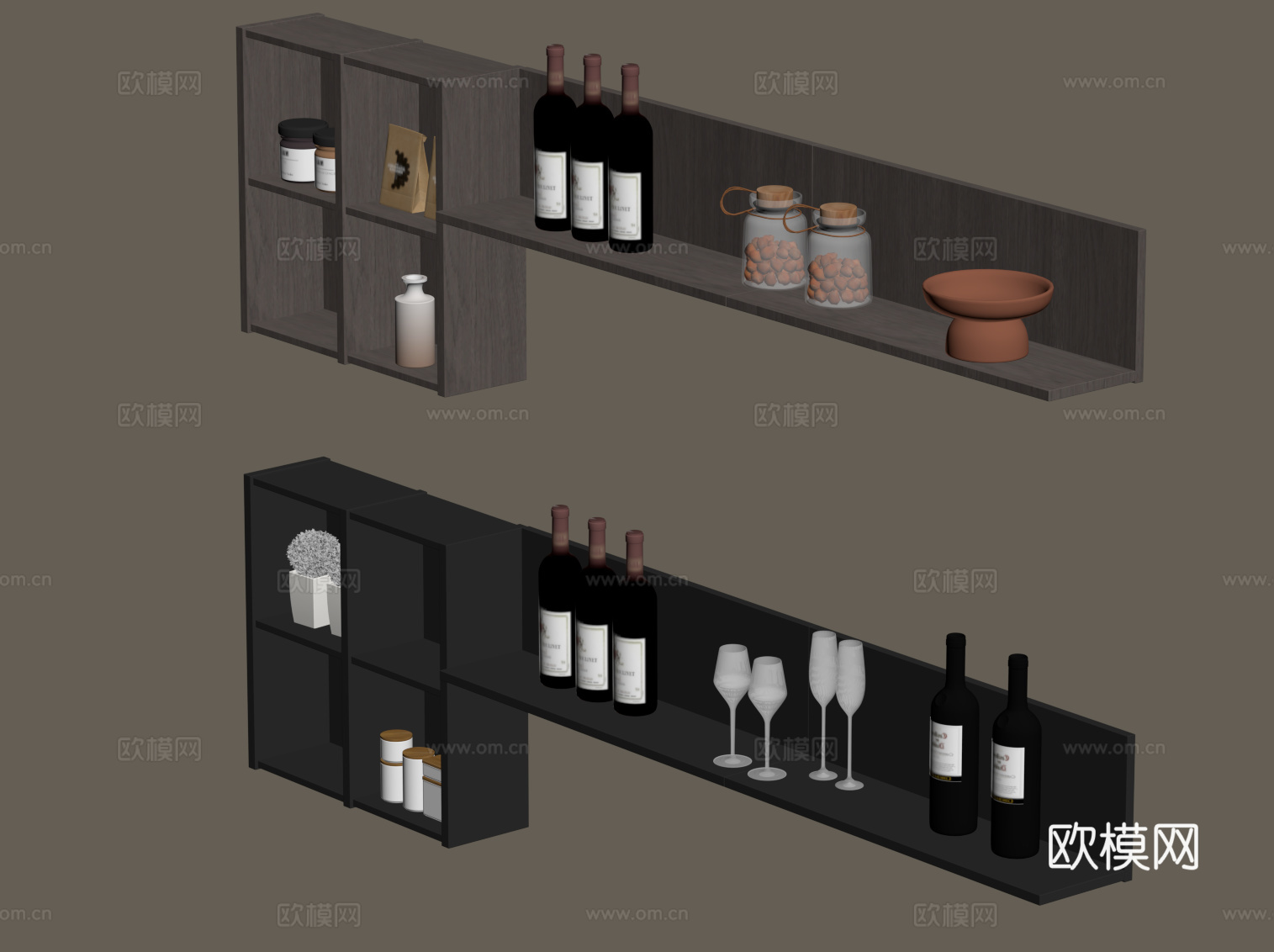 现代意式酒架 置物架su模型