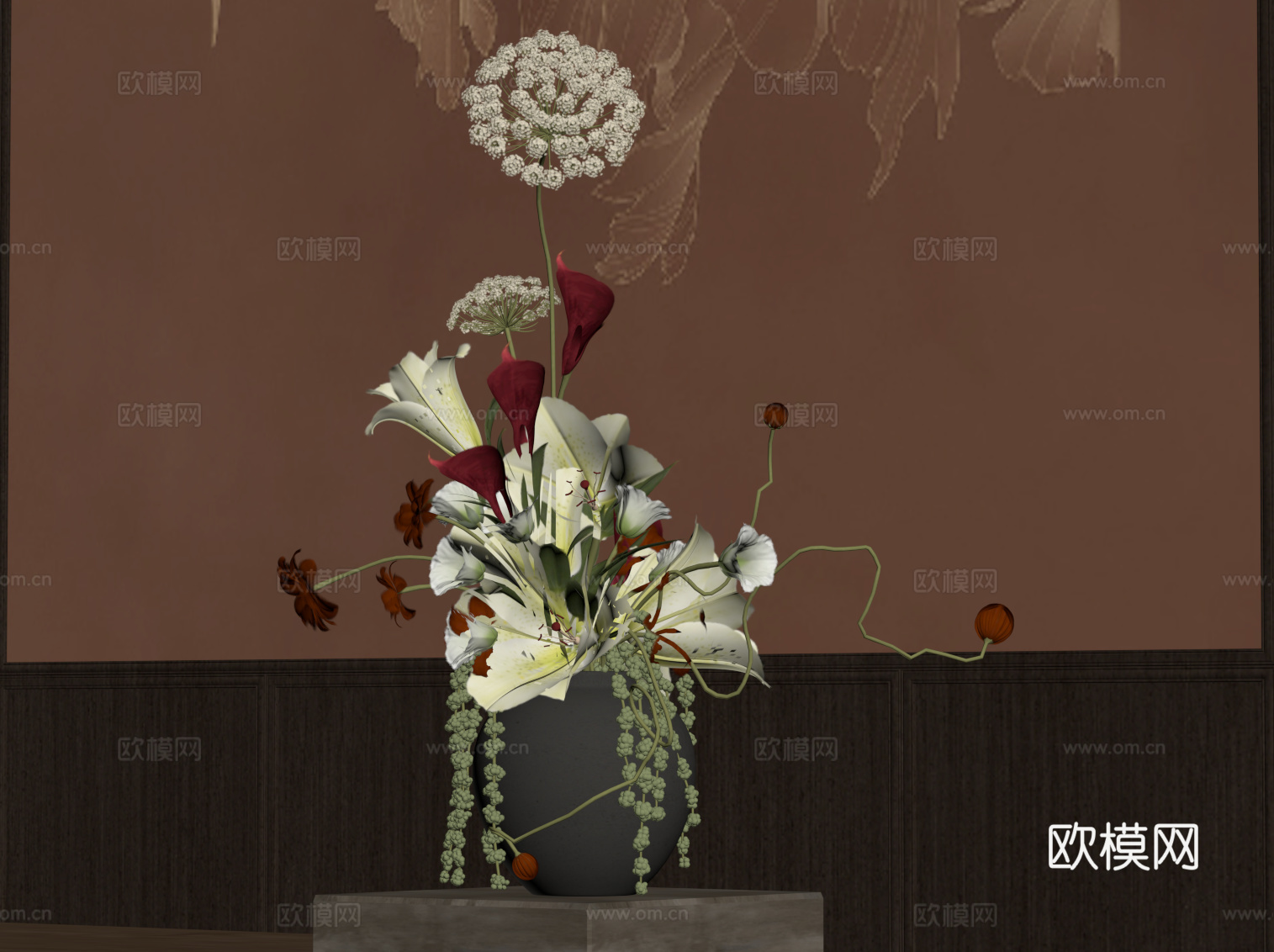 新中式花瓶 花艺插花su模型