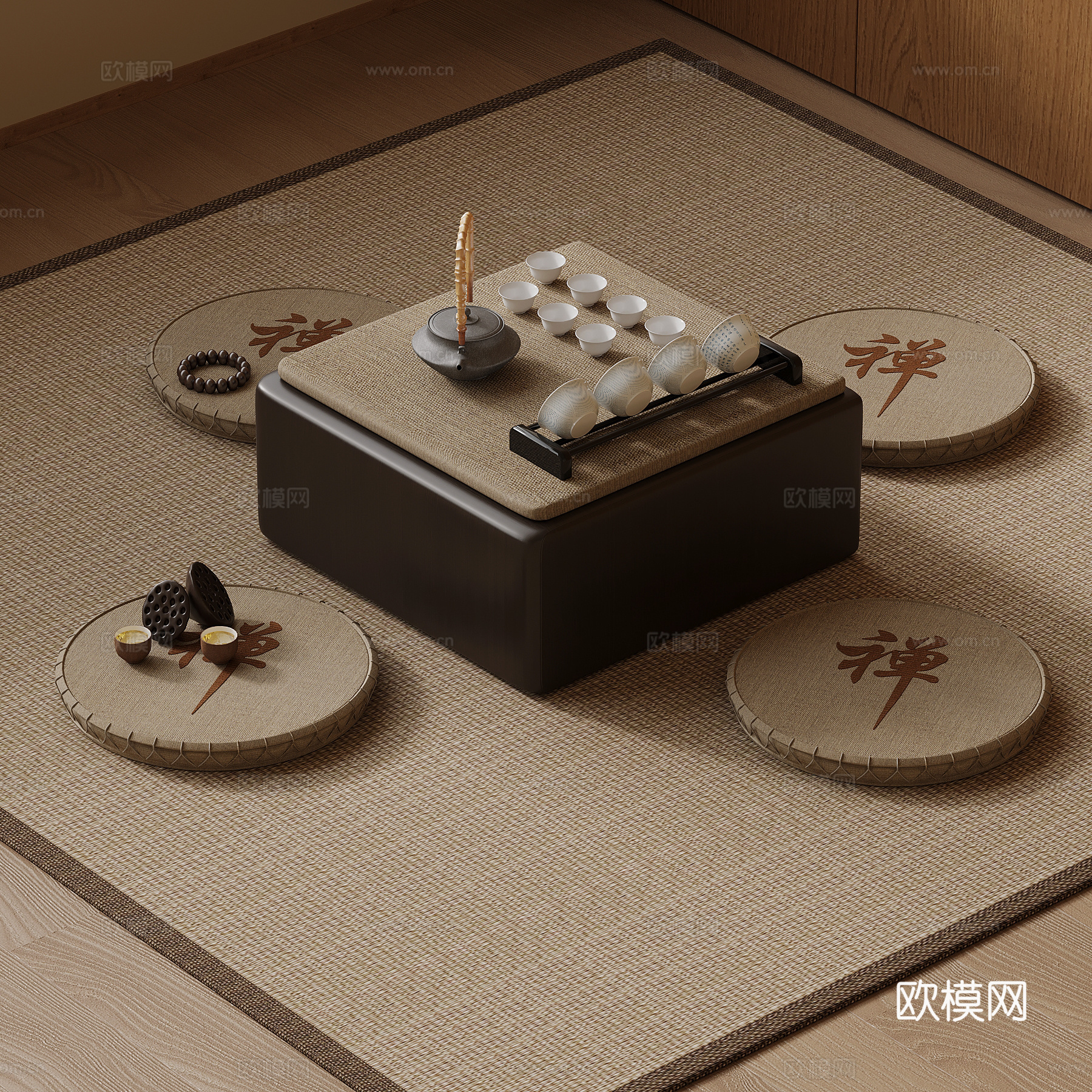 新中式茶台 小茶桌su模型