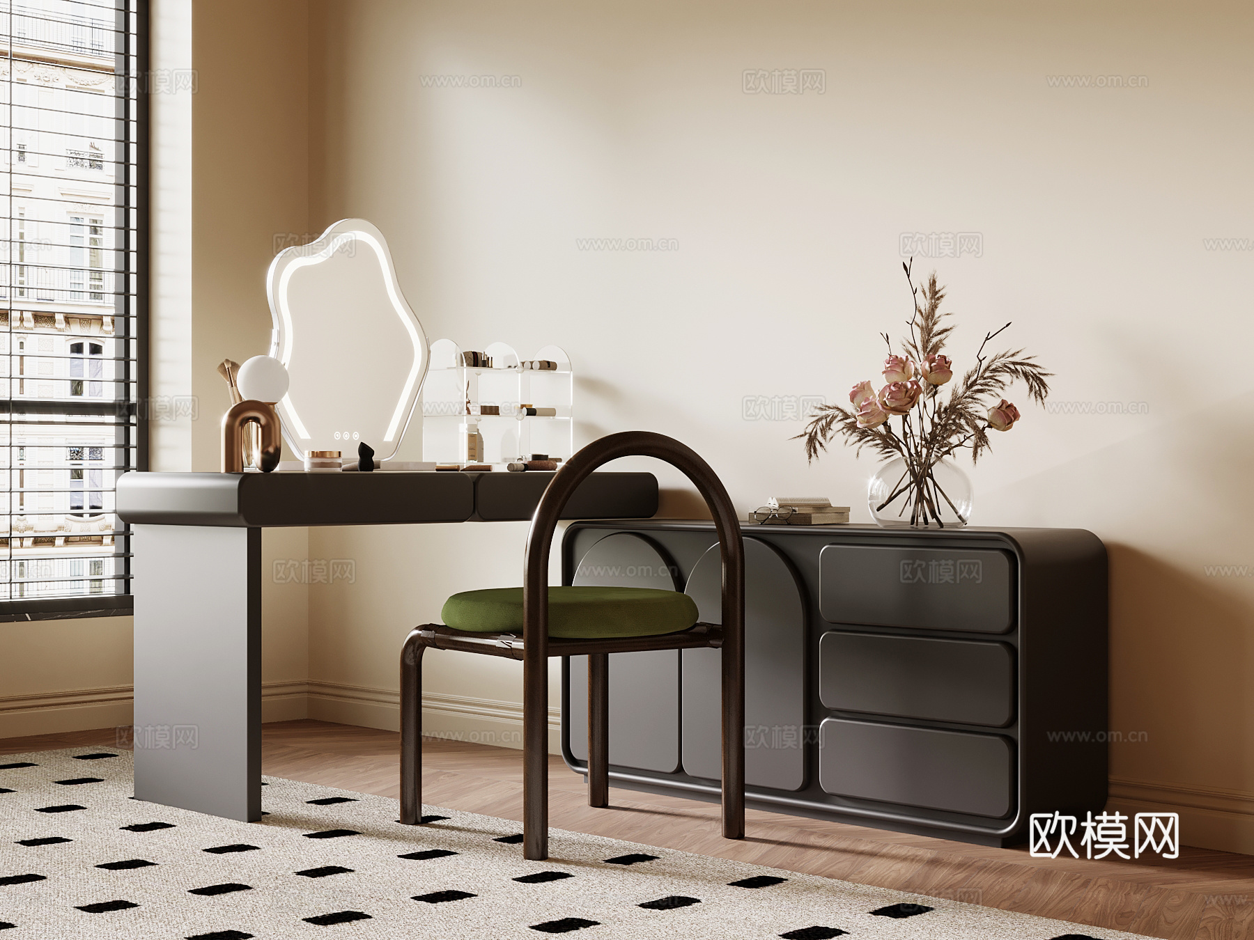 法式中古风梳妆台su模型
