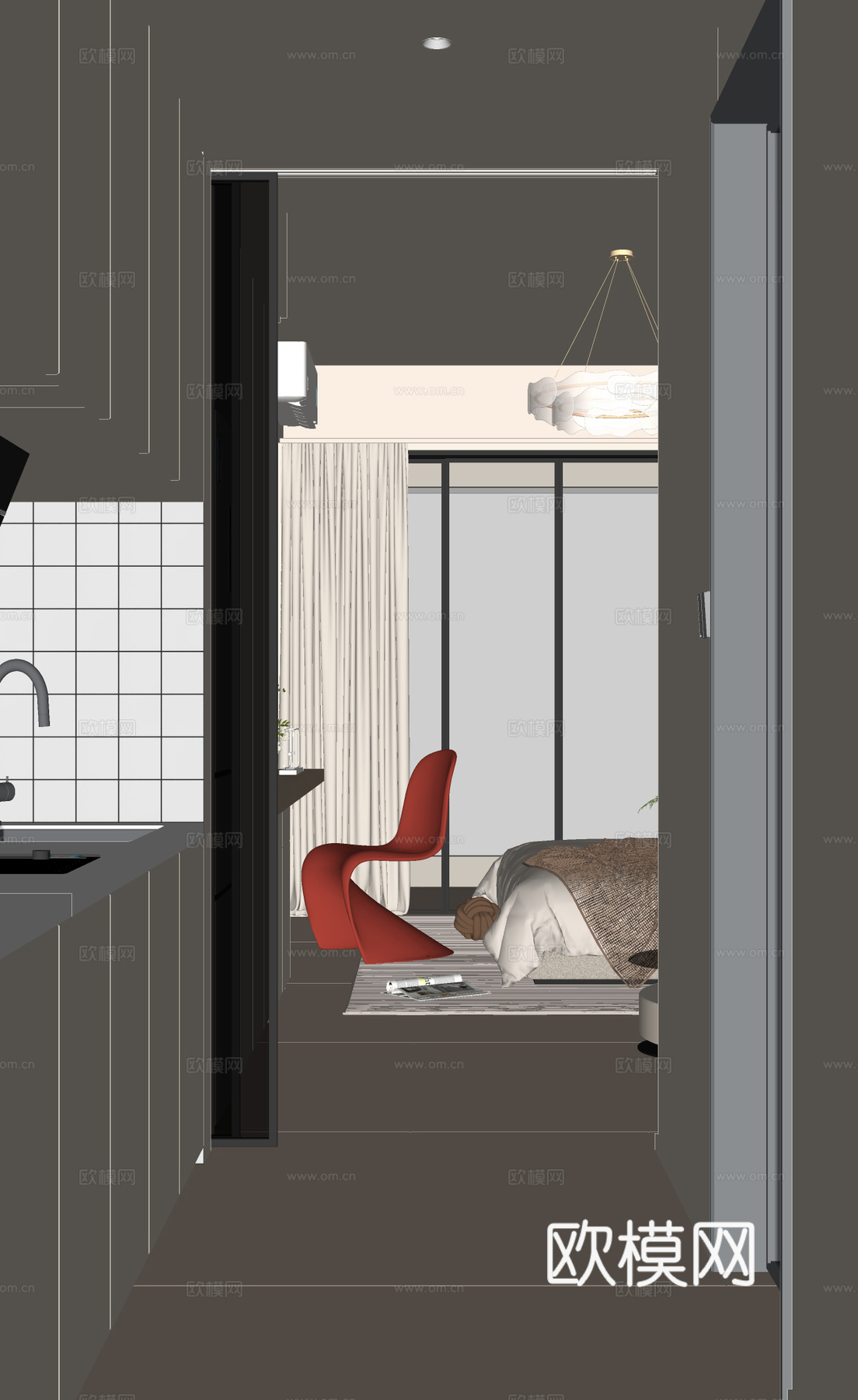 奶油风厨房su模型下载（渲染图2）