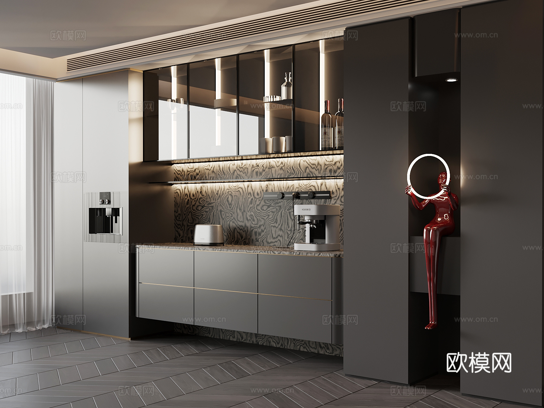 现代意式酒柜 餐边柜 橱柜su模型