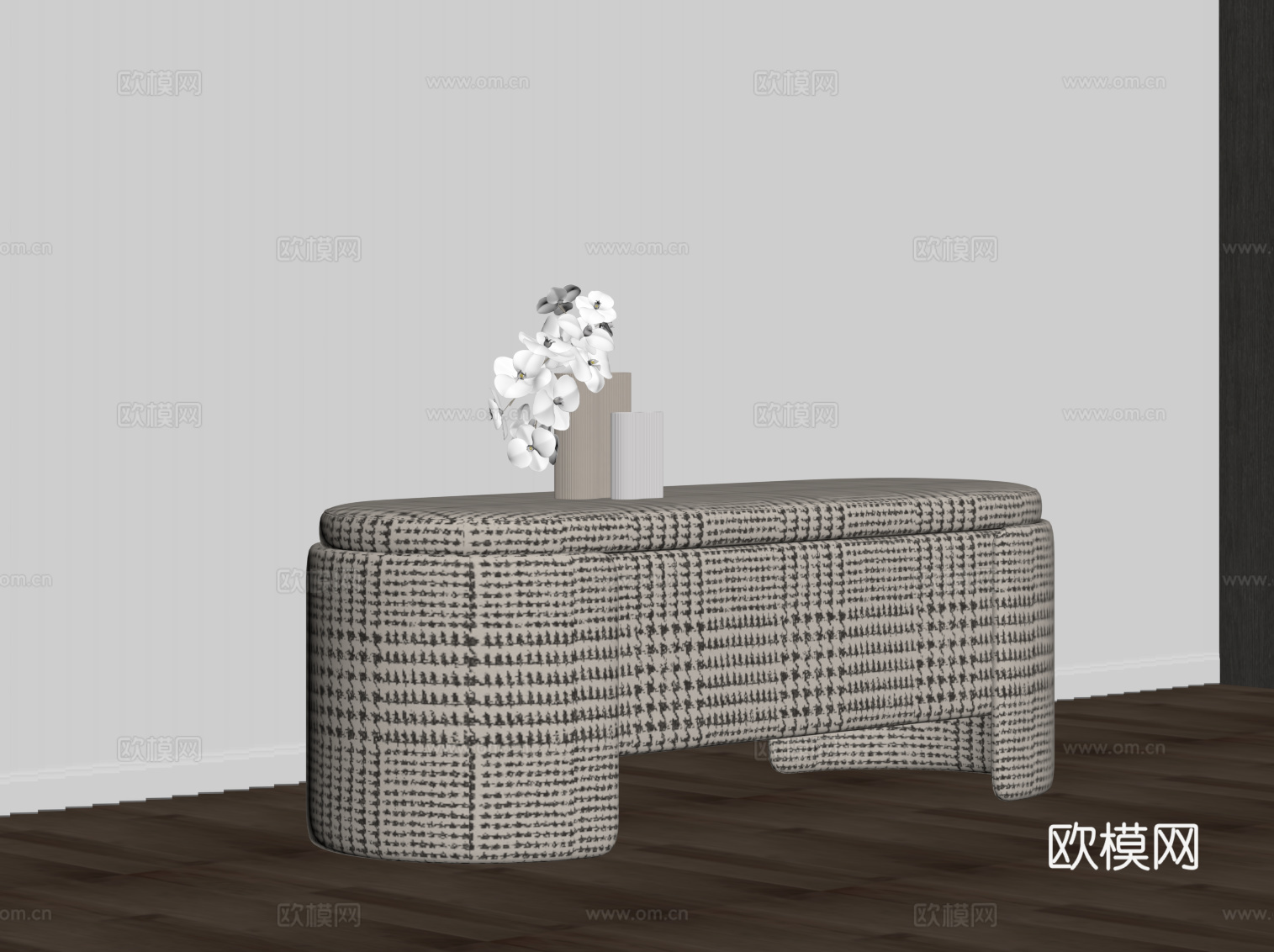 现代床尾凳 布艺换鞋凳su模型