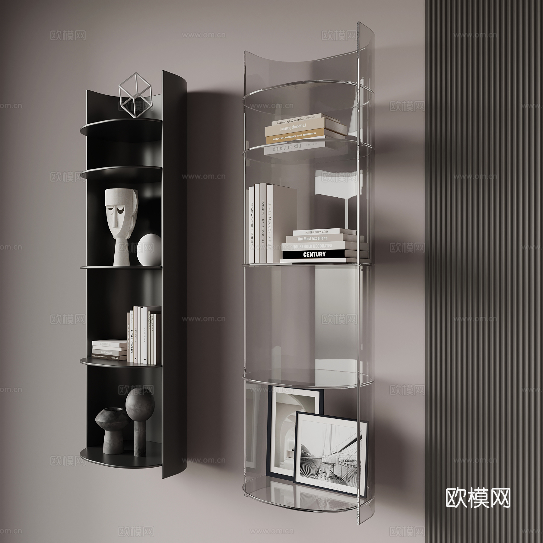 现代置物架 书架su模型
