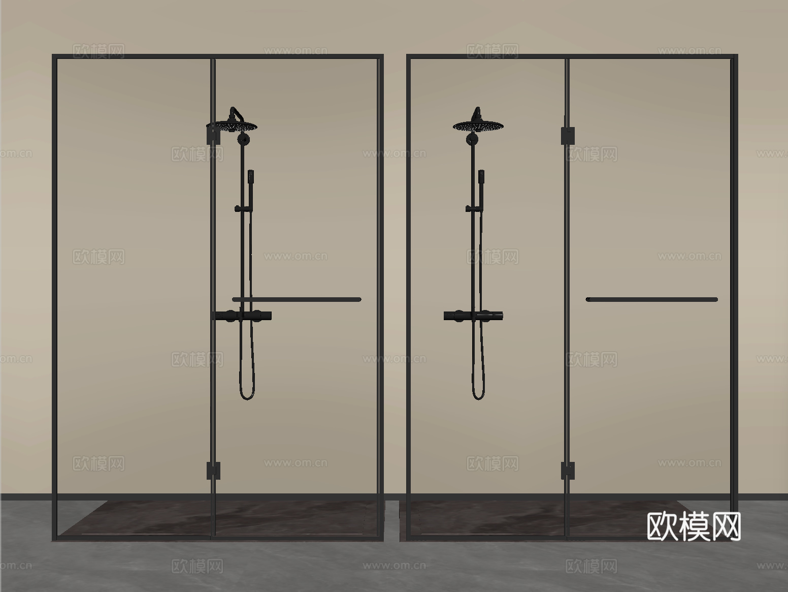 现代极简淋浴房 淋浴间  花洒淋浴su模型