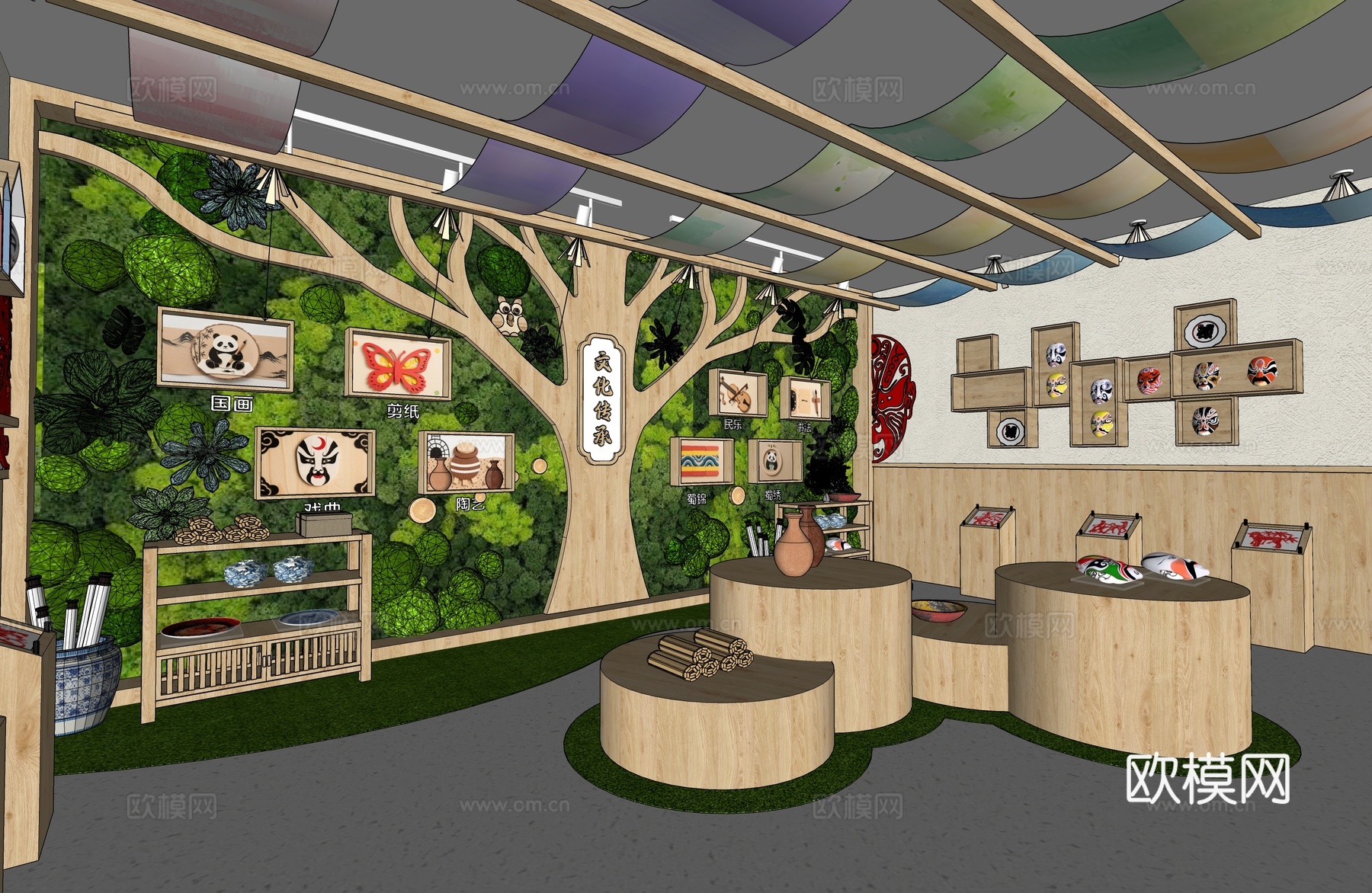 幼儿园设计 幼儿园文化墙 幼儿园大厅  非遗文化馆su模型