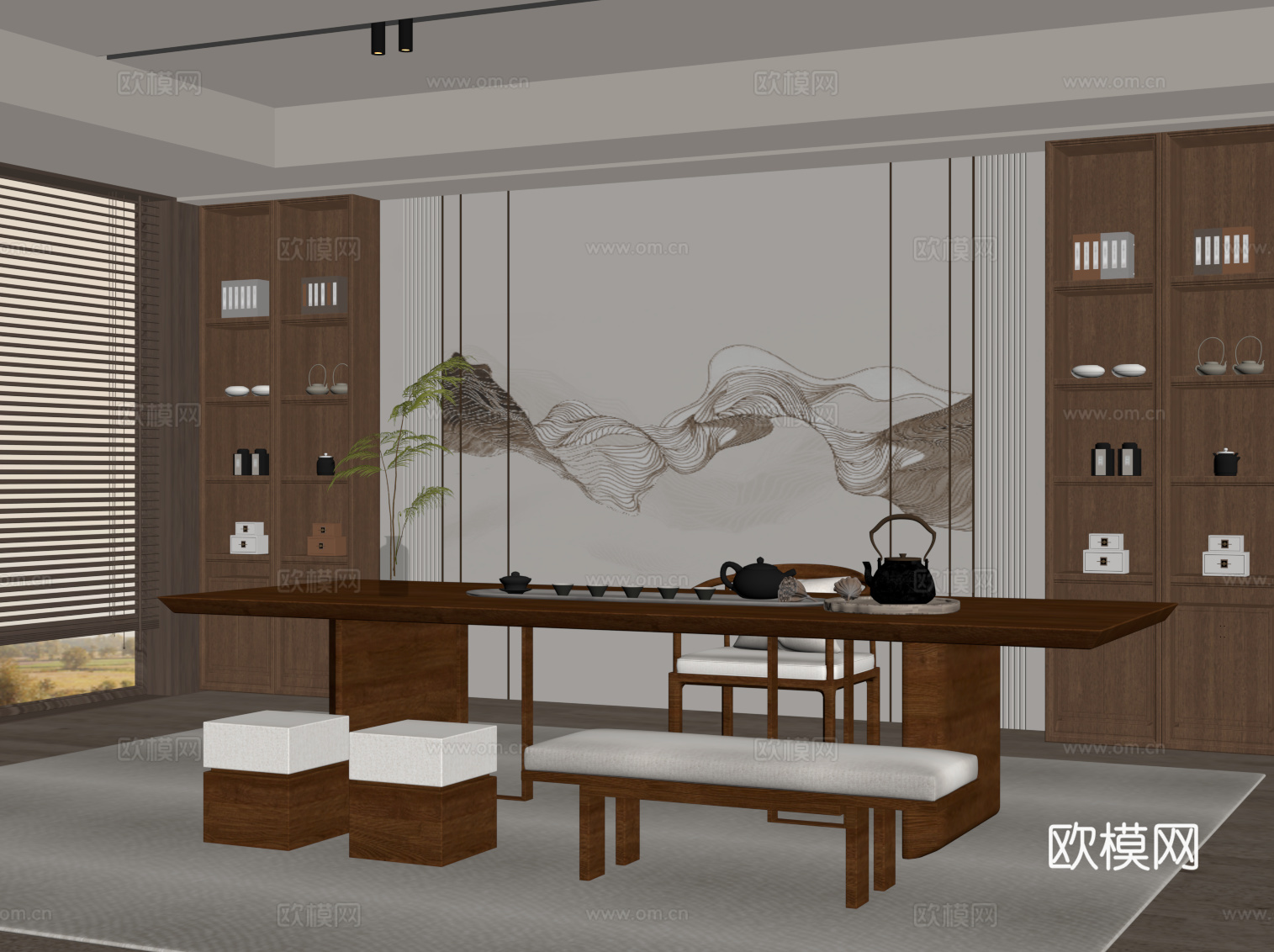 新中式电视柜su模型