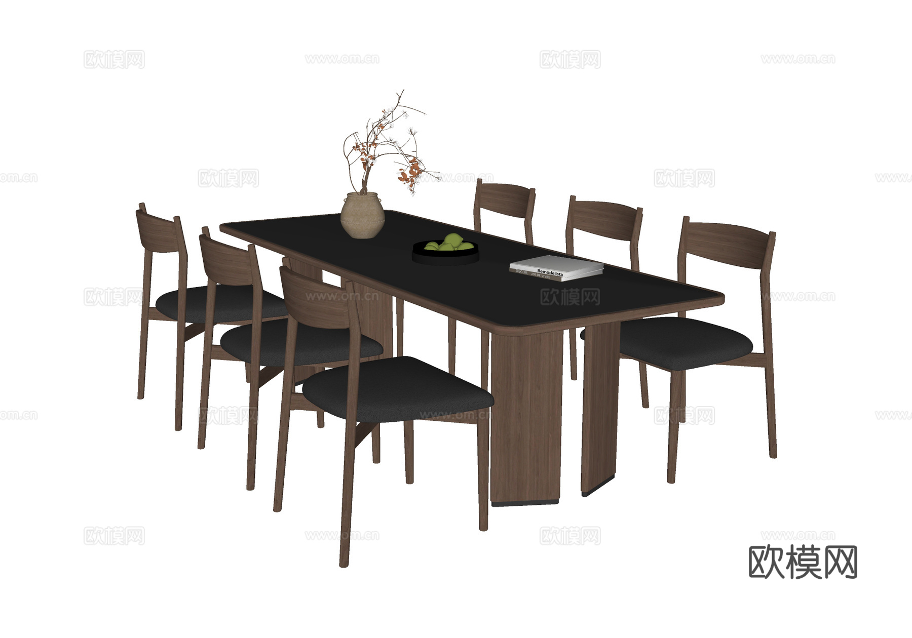 中古风餐桌椅su模型