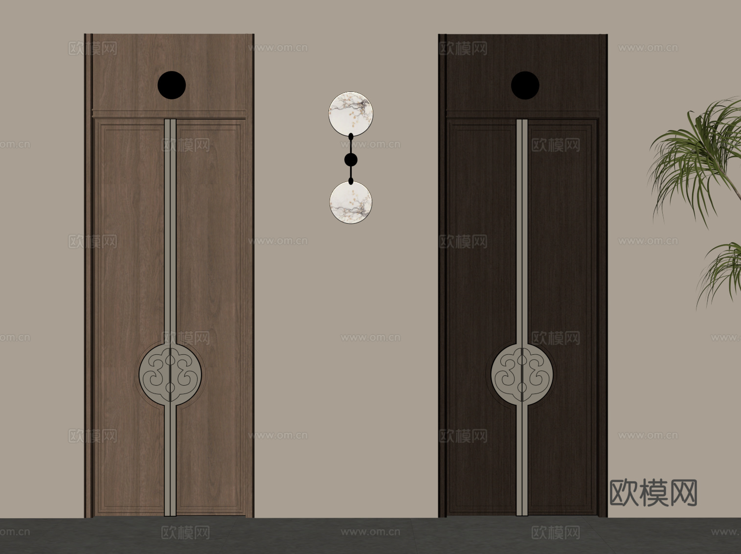 新中式单开门 室内门su模型