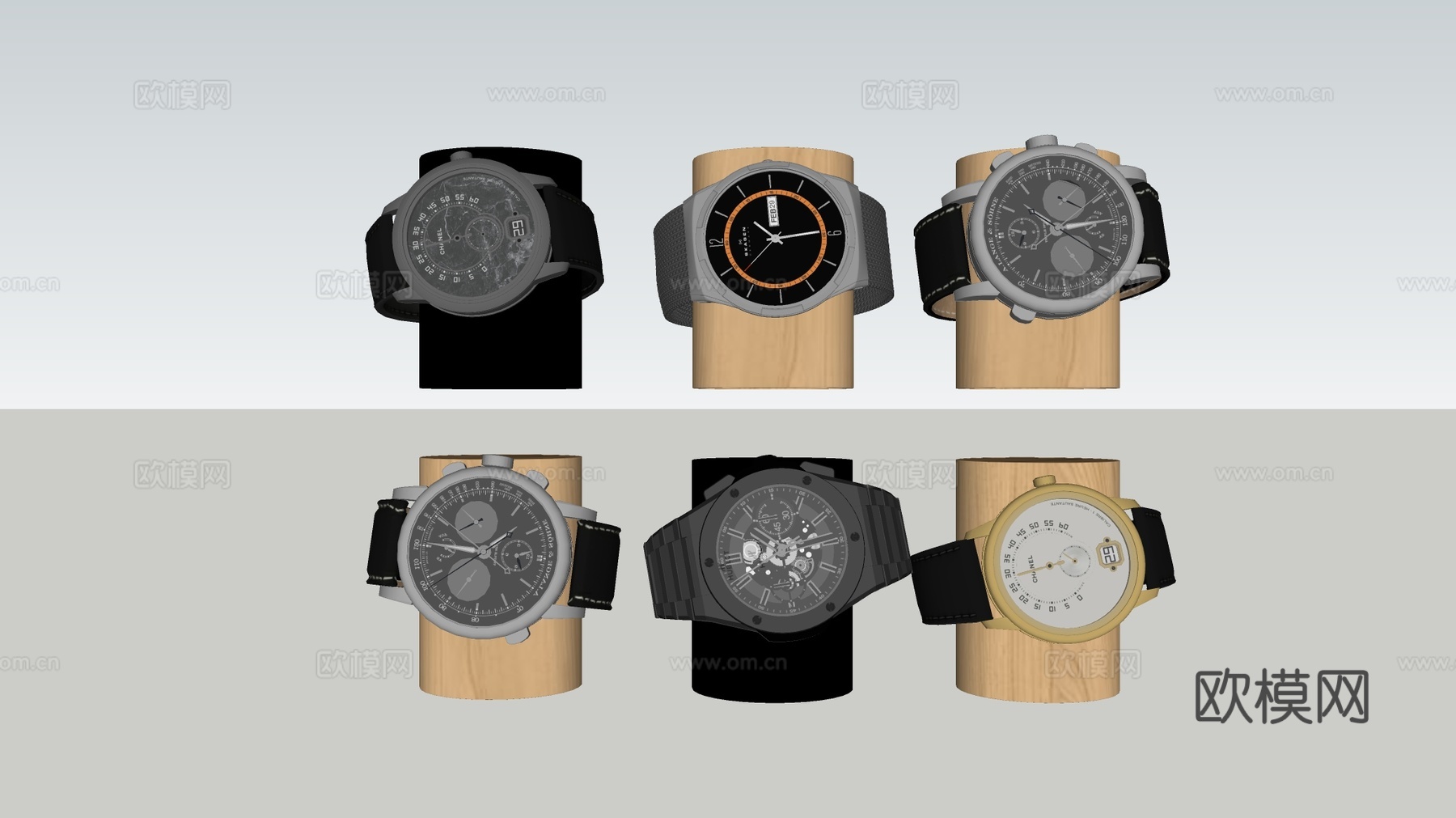 机械镂空手表 男士手表 金属表带腕表su模型