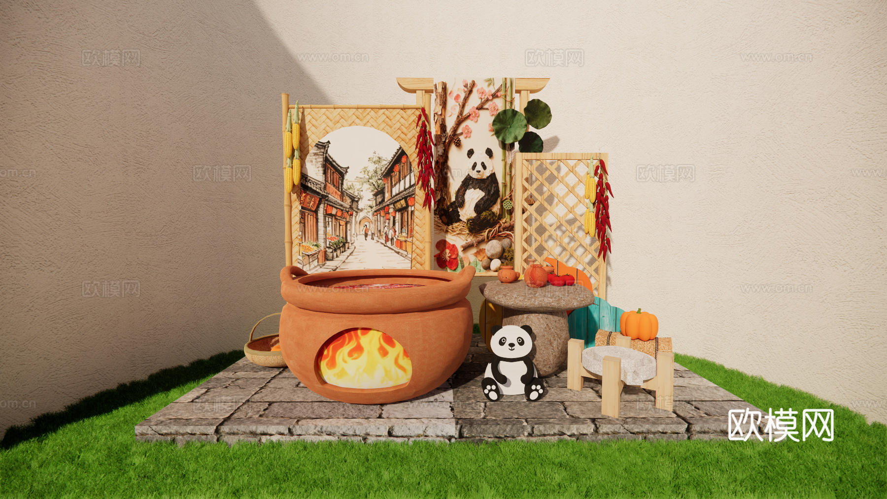 非遗美陈 火锅主题美陈 中式美陈su模型