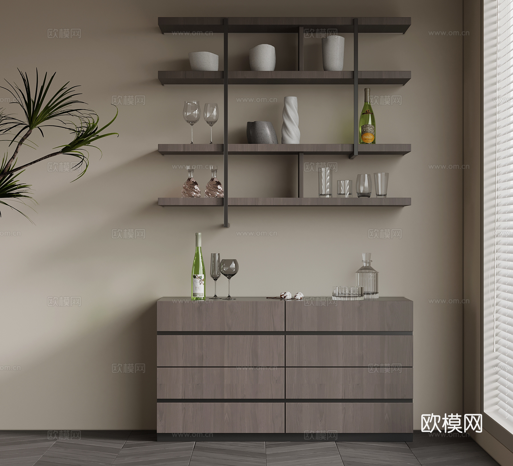 现代意式酒柜 酒架 餐边柜su模型su模型
