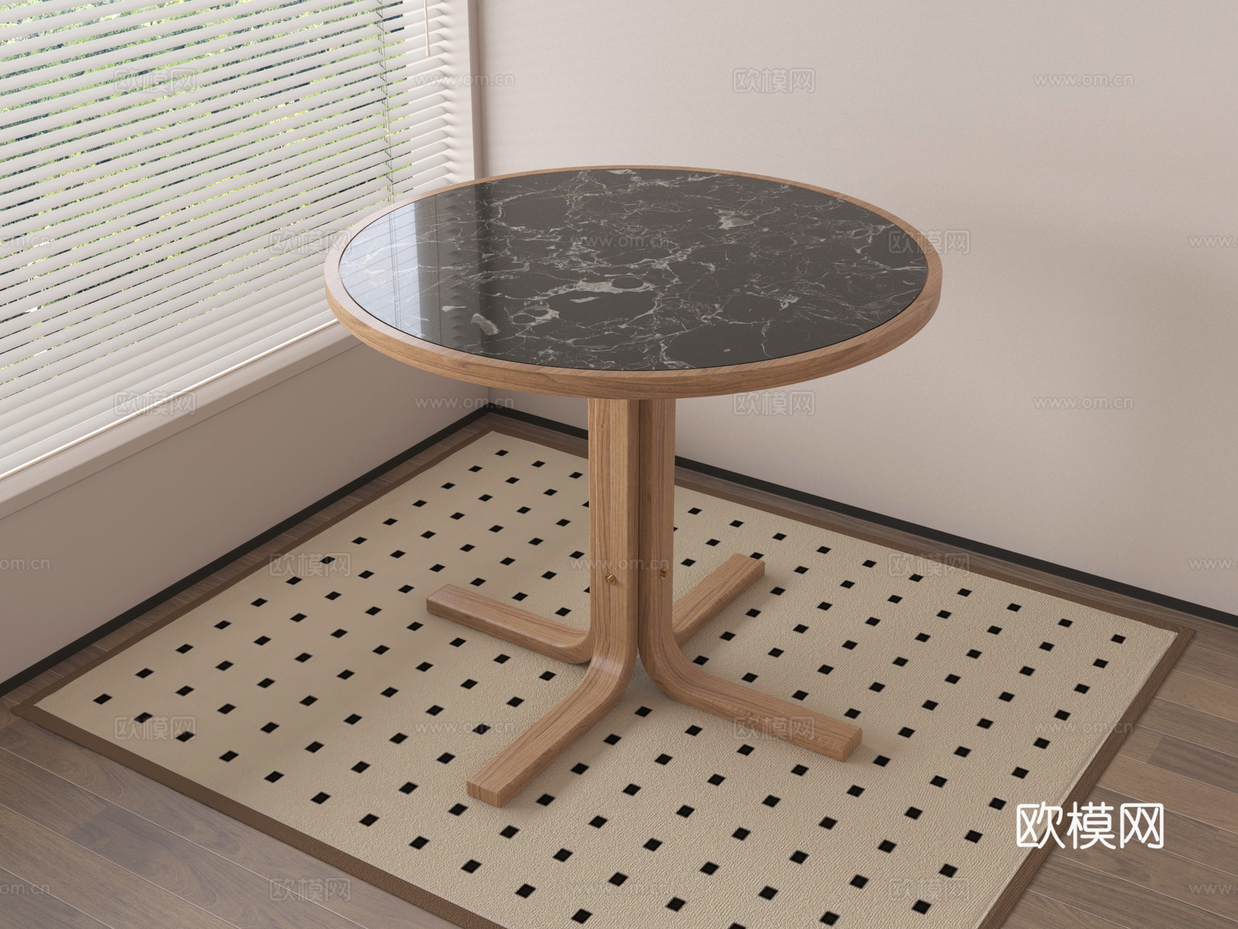 中古风餐桌 大理石餐桌su模型