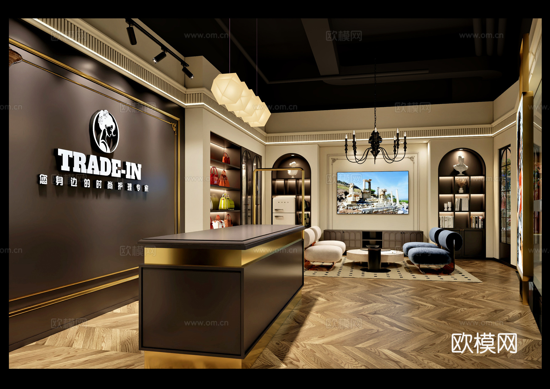 高档干洗店 最新全套施工图 效果图合集cad施工图