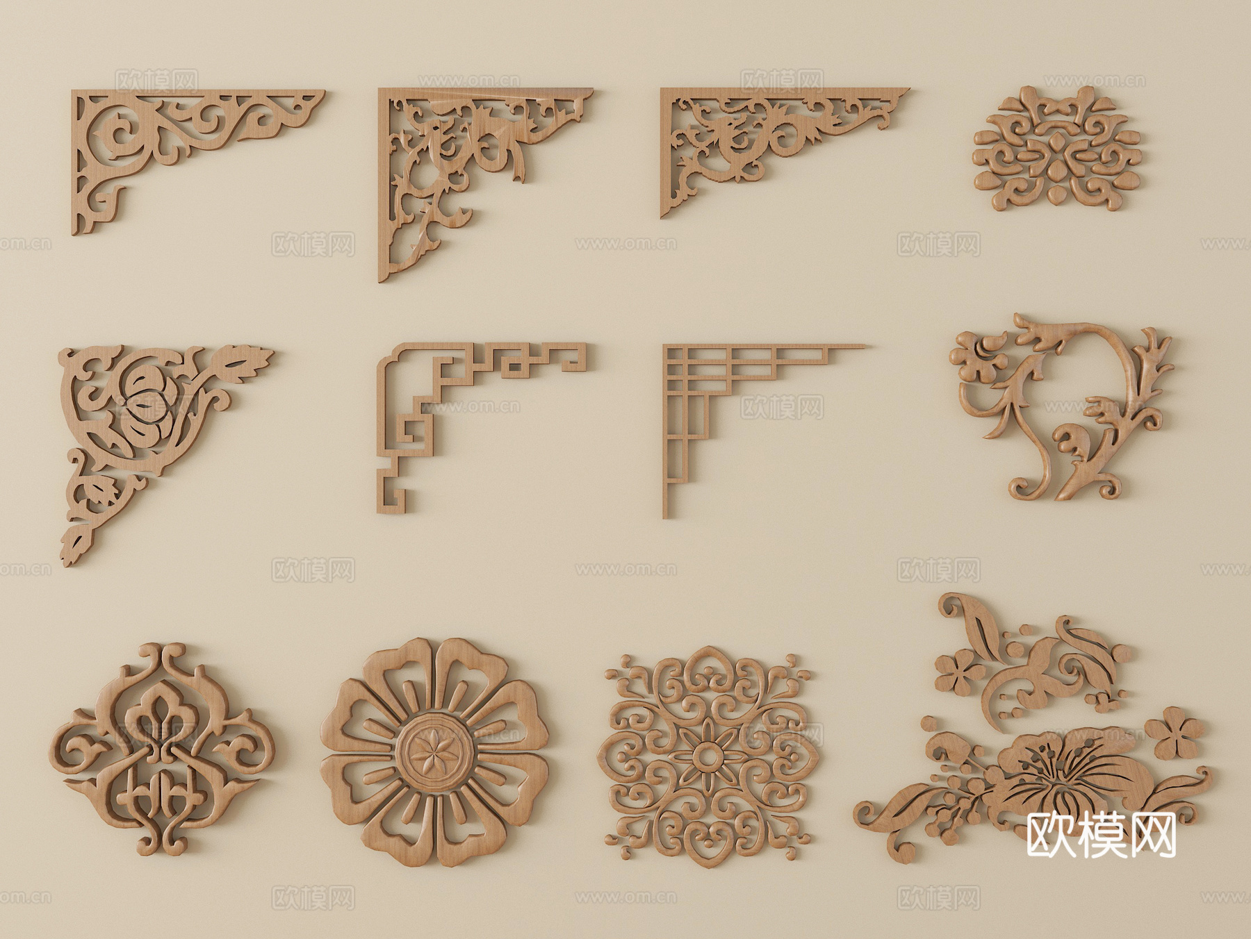 中式雕花 角花 仿古雕花 镂空花纹su模型