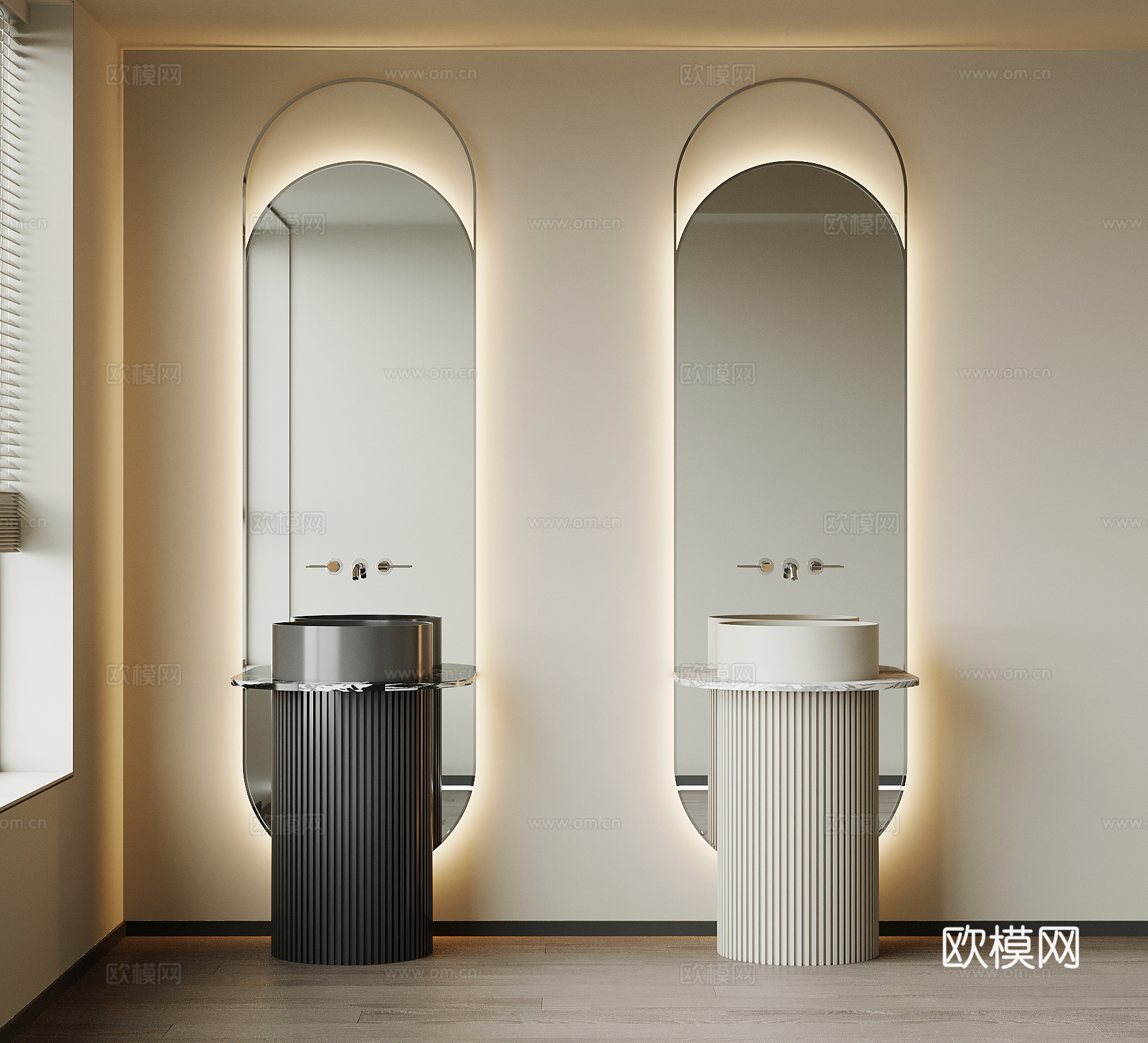 现代洗手台 台盆 镜子su模型