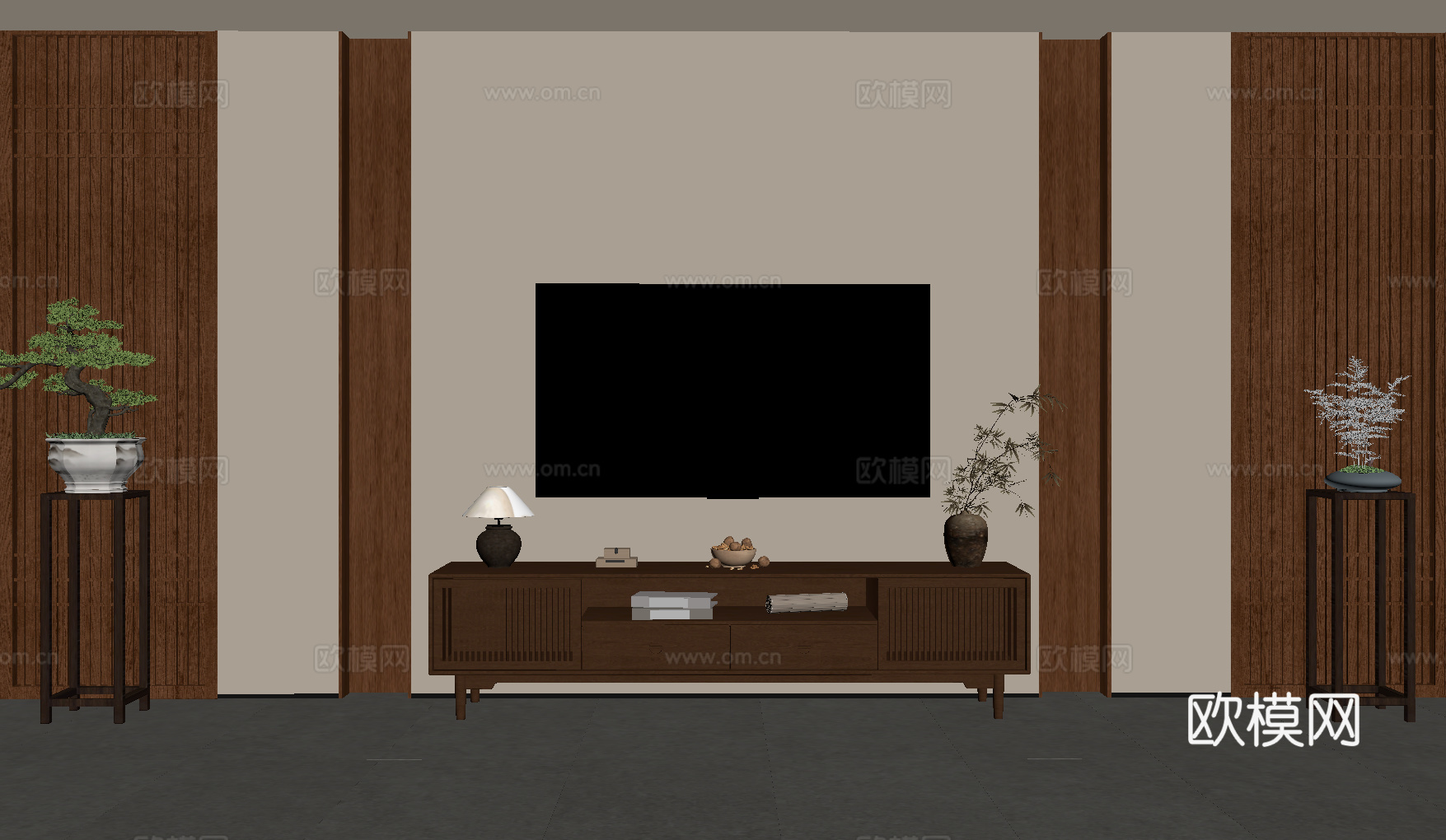 新中式电视柜su模型