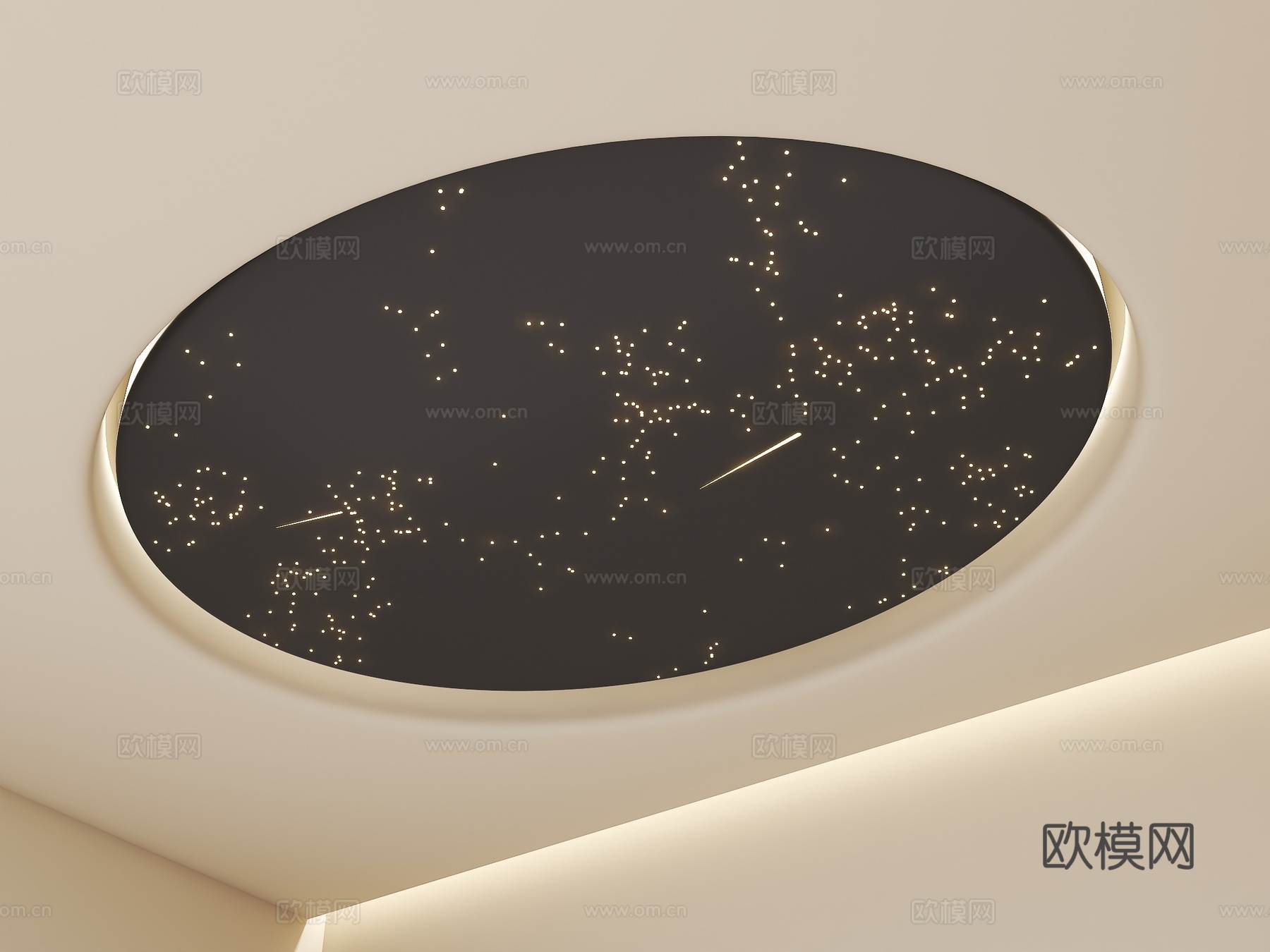 宅寂风格吊顶 圆形异形吊顶 星空吊顶 悬浮吊顶 圆形星空顶su模型