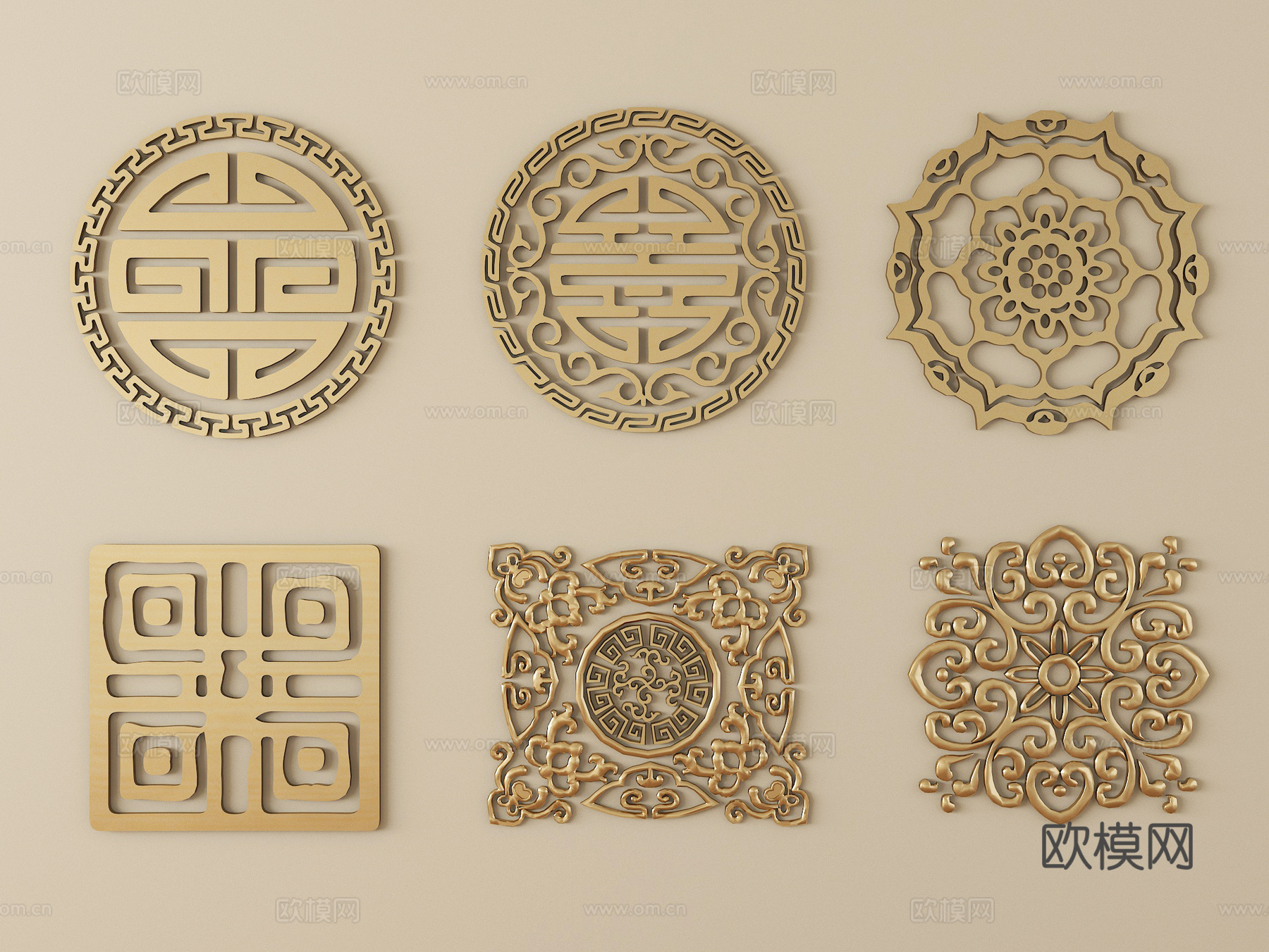 新中式雕花 花格 镂空花窗  雕花窗su模型