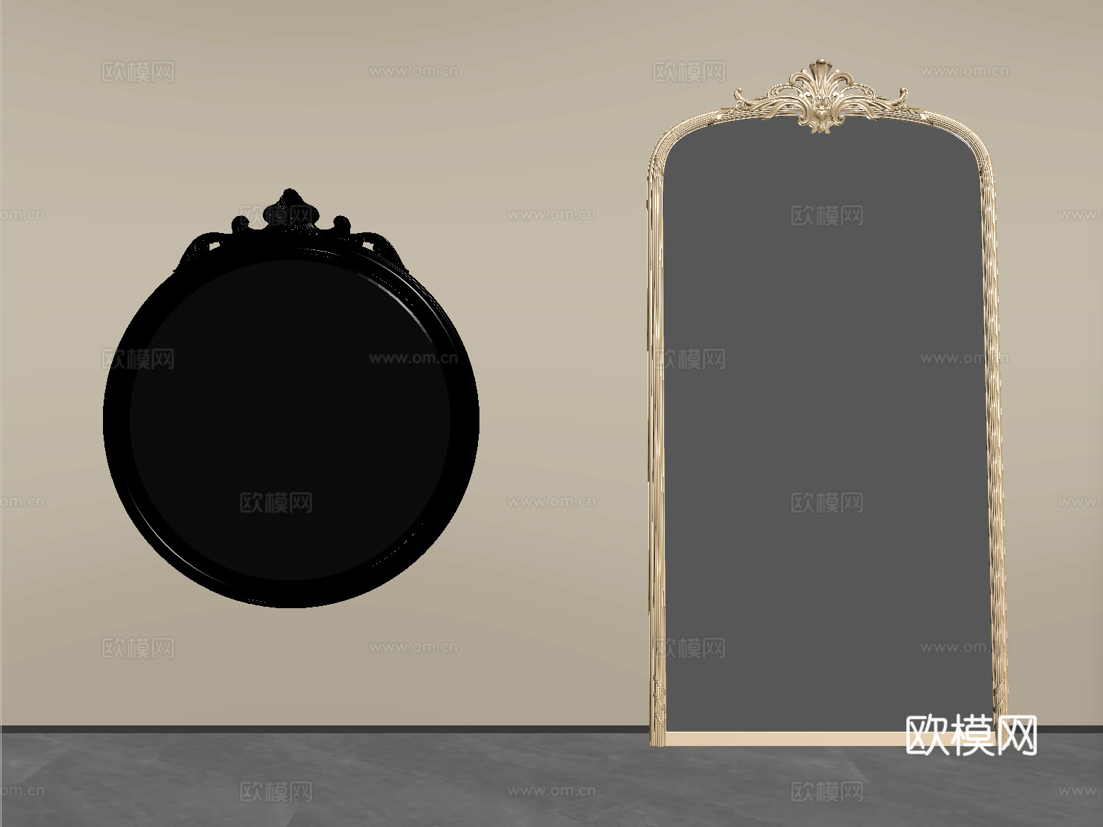 法式化妆镜 装饰镜 卫浴镜 穿衣镜 落地镜su模型