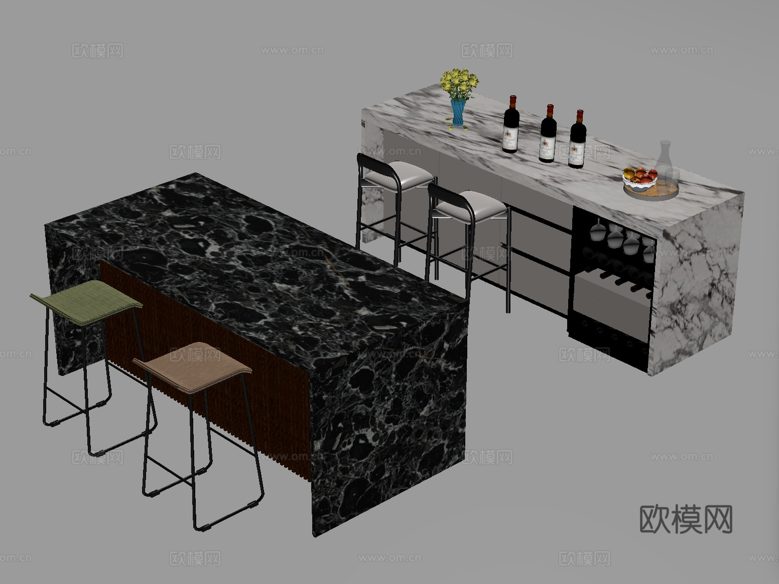 现代吧台吧椅组合su模型