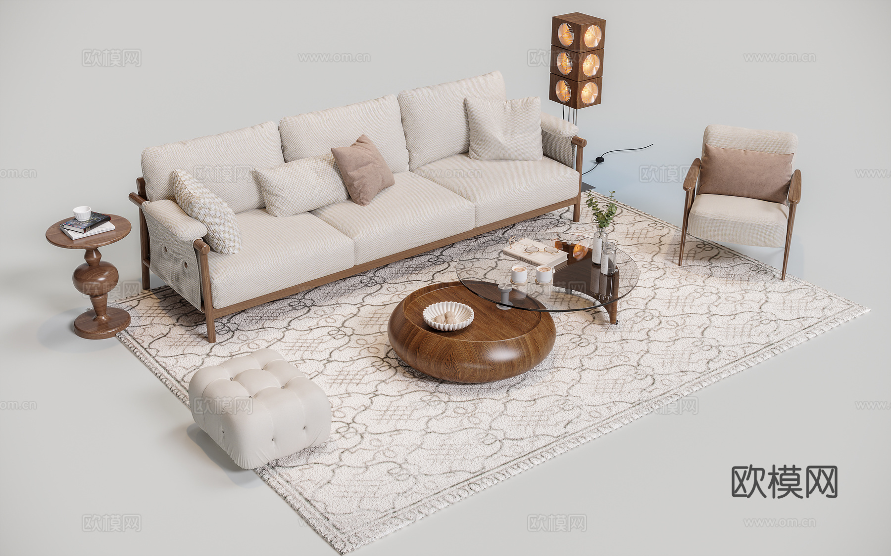 现代中古沙发组合su模型