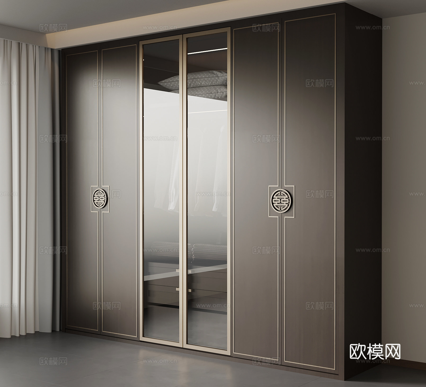 新中式衣柜 成品衣柜su模型