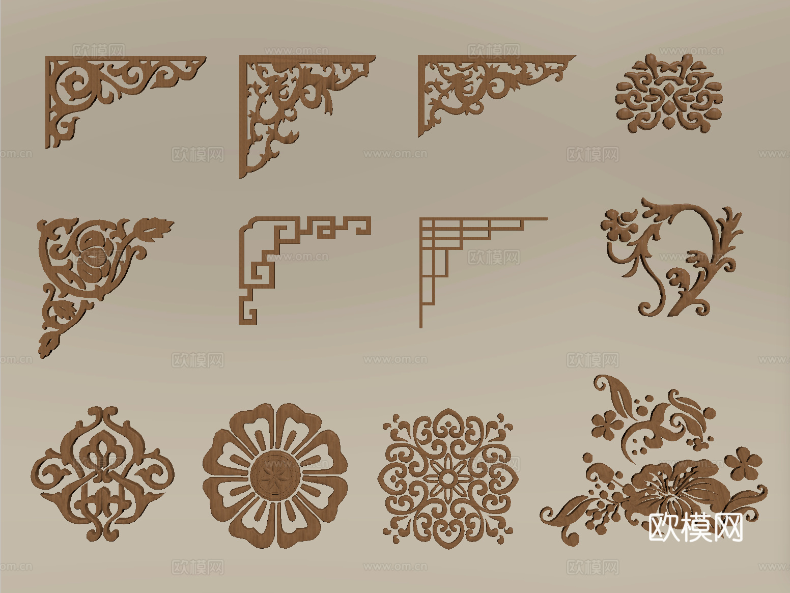 中式雕花 角花 仿古雕花 镂空花纹su模型